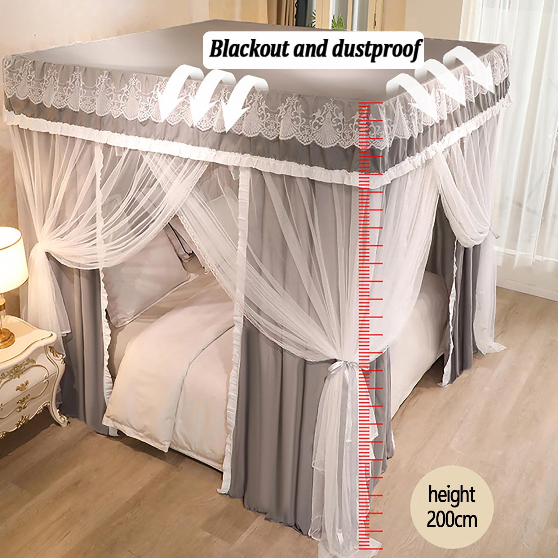 TYXFHSMY Princess Bed Netting Canopy for Stainless Steel Canopy Bed Frame Curtains 4 Corners Post Canopy Bed Curtain for Bedroom Decoration,King