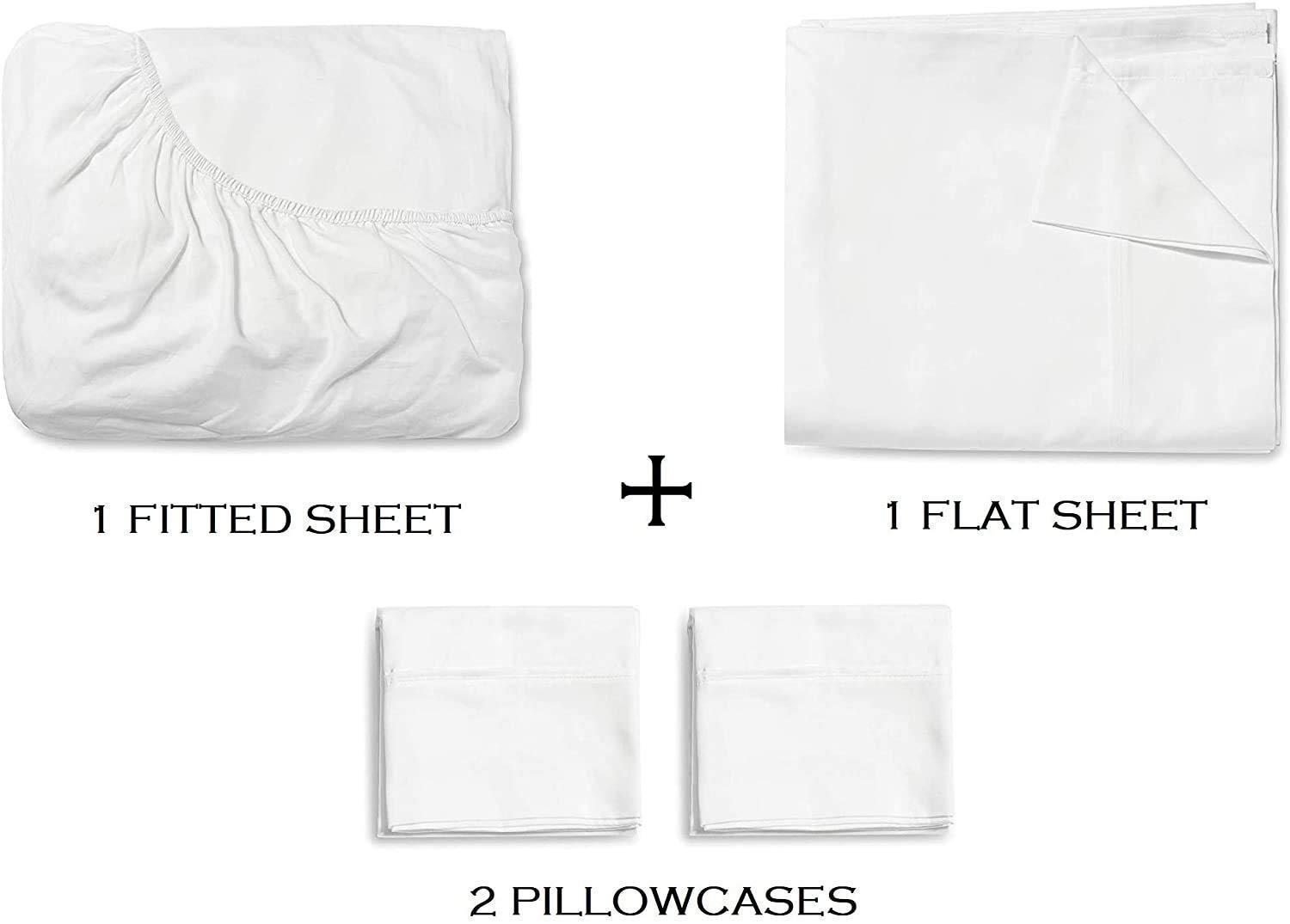 Ashley Mills Ashley Mills 100% Egyptian Cotton 4Pcs Sheets Set Full 800 Thread Count 18\" Deep Pocket Luxury Super Soft Hotel Class Full Size Bed Sheets - White Stripe