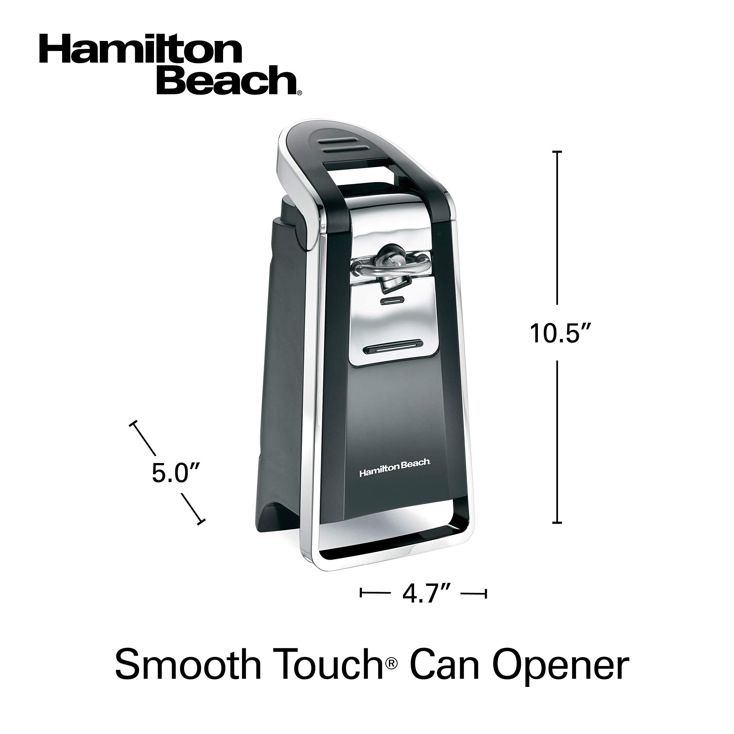 Hamilton Beach Hamilton Beach Smooth Touch Electric Automatic Can Opener with Easy Push Down Lever, Eliminates Sharp Edges, Opens All Standard-Size and Pop-Top Cans, Extra Tall, Black and Chrome (76606AG)