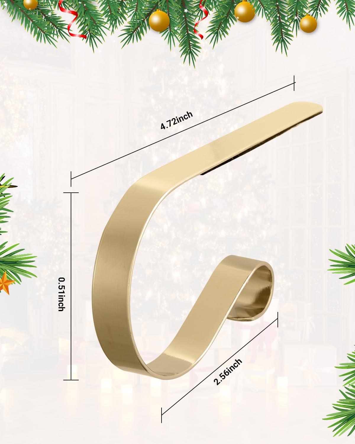 Minetom Christmas Stocking Holders for Mantle Set of 6, Non-Slip Adjustable Mantle Stocking Holders, Mantle Fireplace Stocking Hooks, Fireplace Stocking Hangers Set for Party Christmas Decorations, Gold