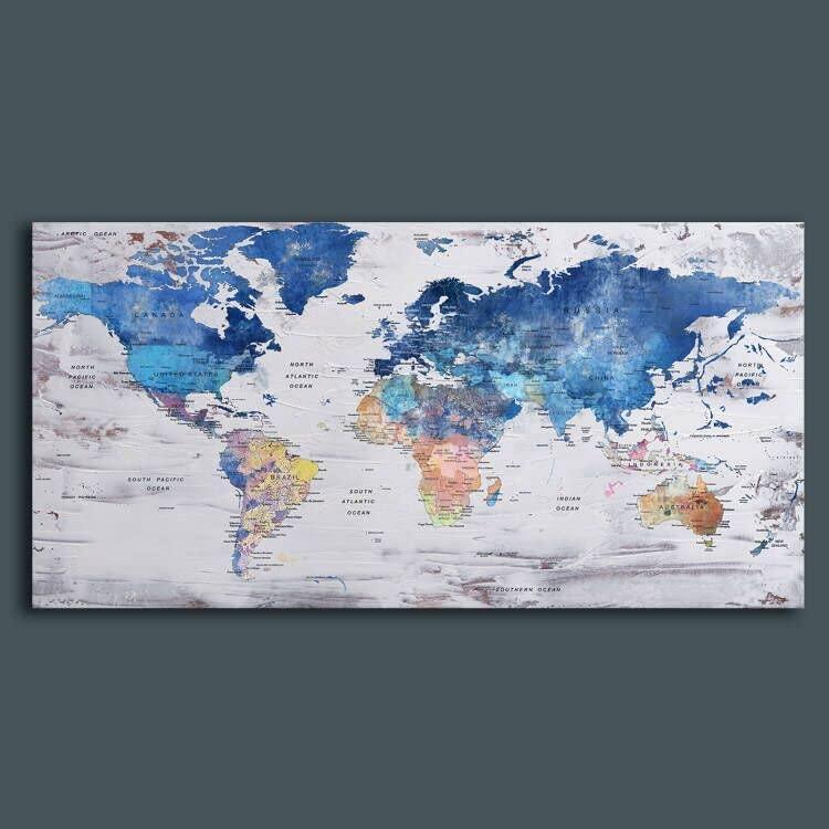 Pogusmavi Pogusmavi World Map Premium Canvas Art Print Office Wall Art Decor Large Maps Picture Artwork 24x48