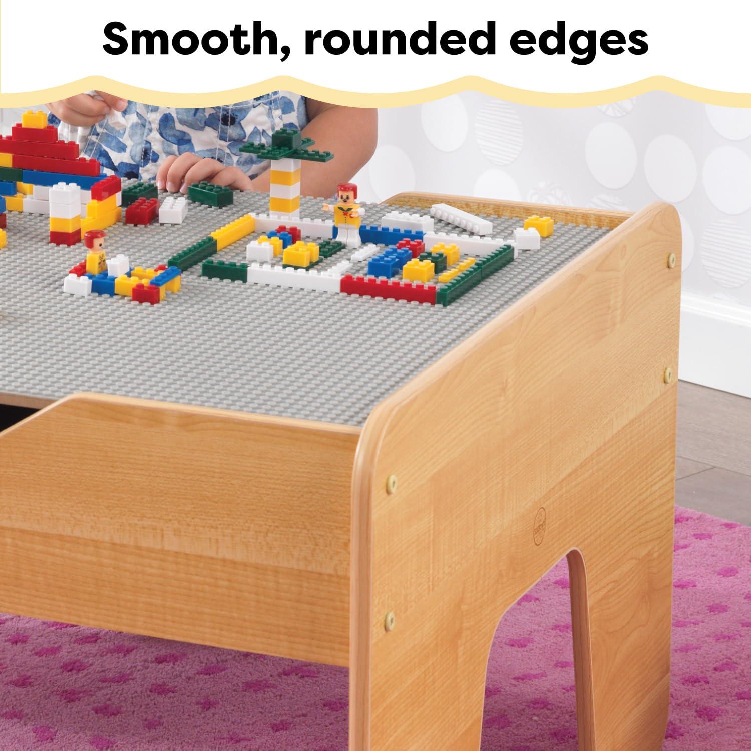 KidKraft KidKraft Reversible Wooden Activity Table with Board with 195 Building Bricks  Gray & Natural, Gift for Ages 3+