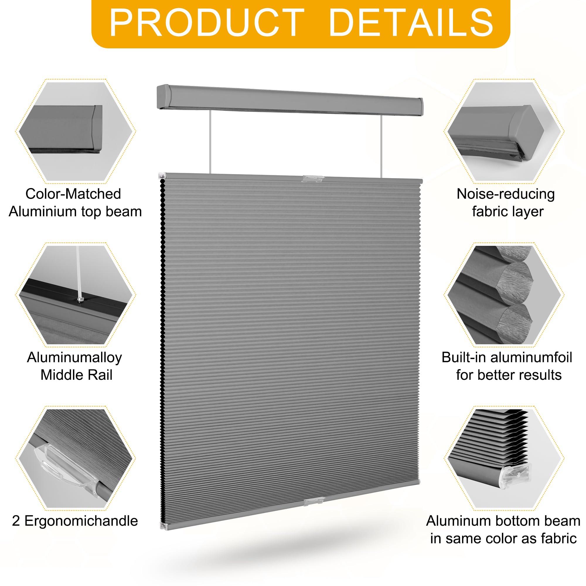 Sulugood Sulugood Top Down Bottom Up Cellular Shades Honeycomb Blinds Easy Install Blackout Cellular Blinds for Window.Gray.17 W x 36" H