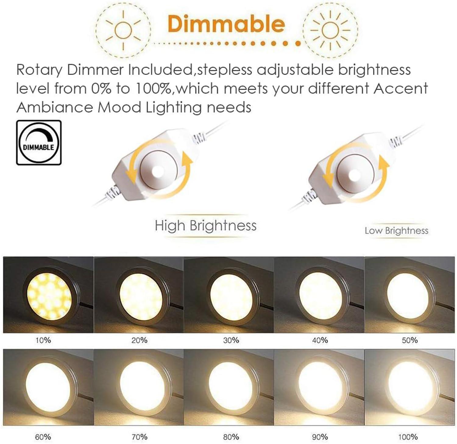 Cefrank Cefrank Dimmable Puck Lights, 6pcs Warm White Bookcase Lighting Kit w/Rotary Dimmer Switch, Total of 18W, 1500 Lm LED Under Cabinet Lights - Warm White, 3000K