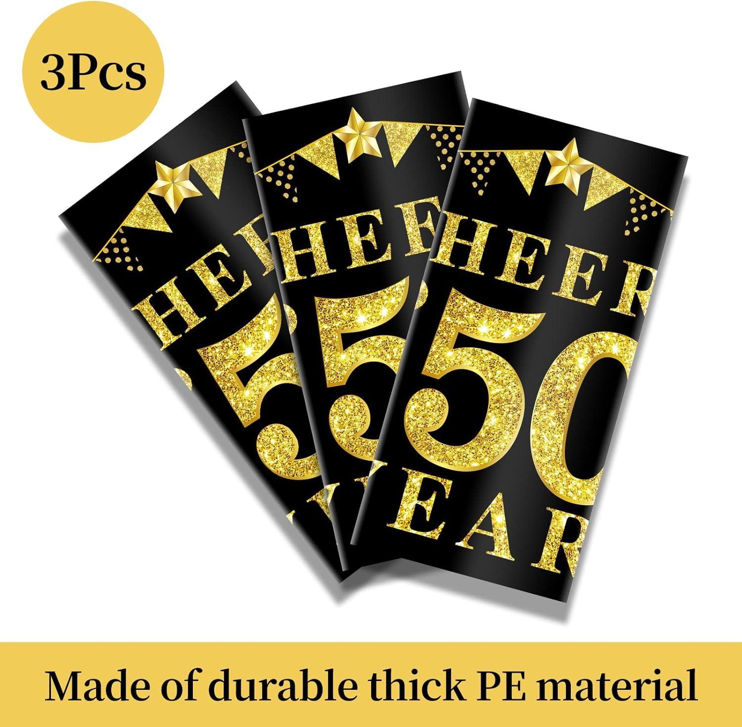 Turypaty Turypaty Black Gold 50th Birthday I Am 49+1 Banner Backdrop Tablecloth Decorations for Men Women, Cheers to 50 Years Table Cover Party Supplies