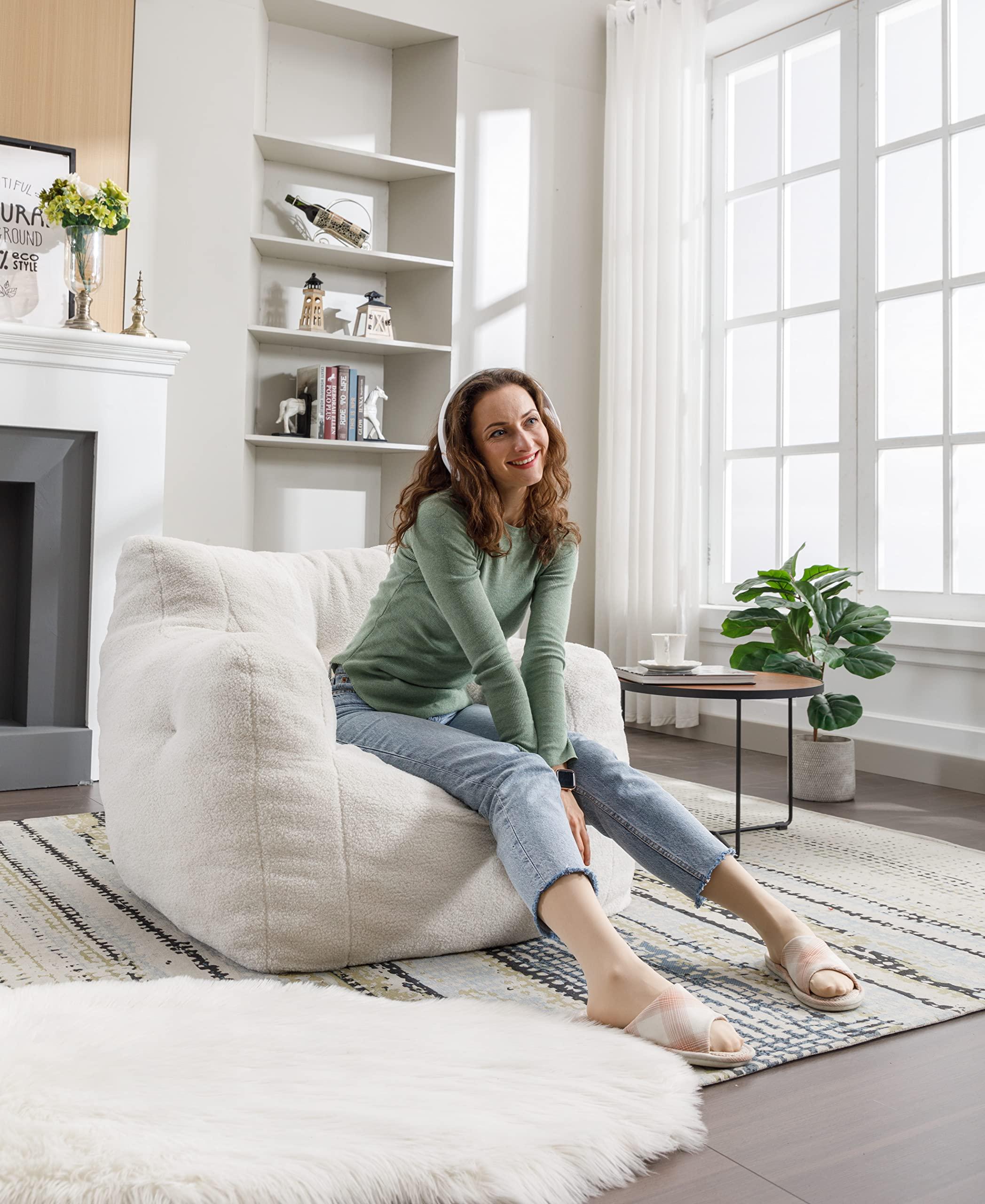 ERILEWE COLLECTION ERILEWE COLLECTION Modern Soft Faux Fur Teddy Fabric Tufted Uphostery Bean Bag Armchair