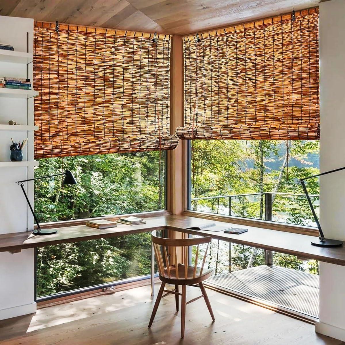 MObyat Bamboo Blinds for Outdoor Retro Bamboo Roller Shades Bamboo Roman Window Blind Sun Shade Blackout Roll Up Blinds for Window/Patio/Porch/Privacy Light Filtering Shades Cordless (Size : 64" L X 77" W