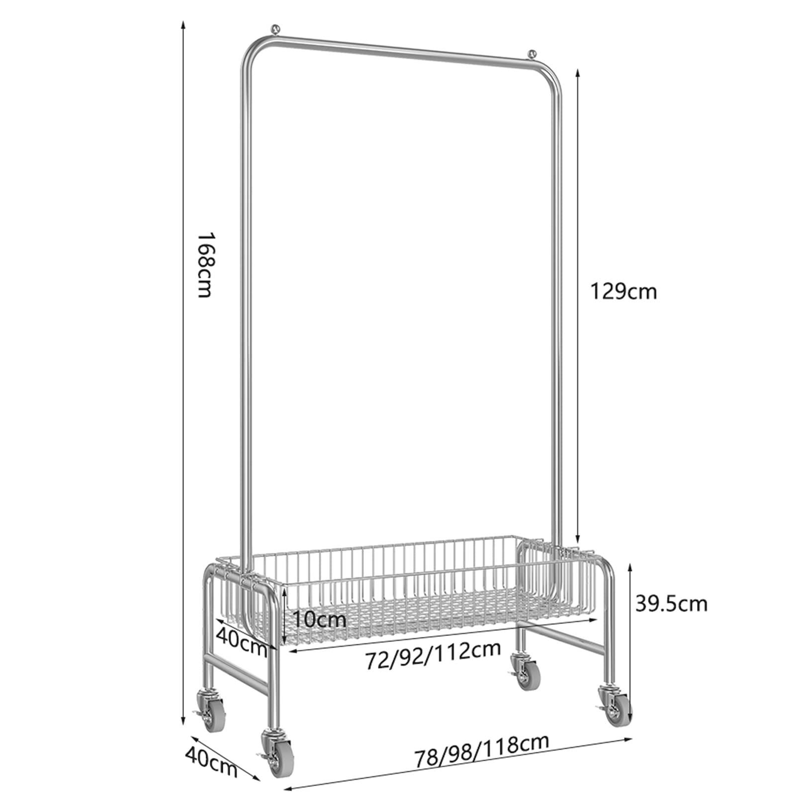 ARALEL Garment Rack Portable Rolling Clothing Racks For Hanging Clothes On Wheels, Space Saving Clothes Organizers With Storage Basket, Multi-Purpose Metal Display Rack, Bedroom Coat Ra(Size:118X40X168CM )