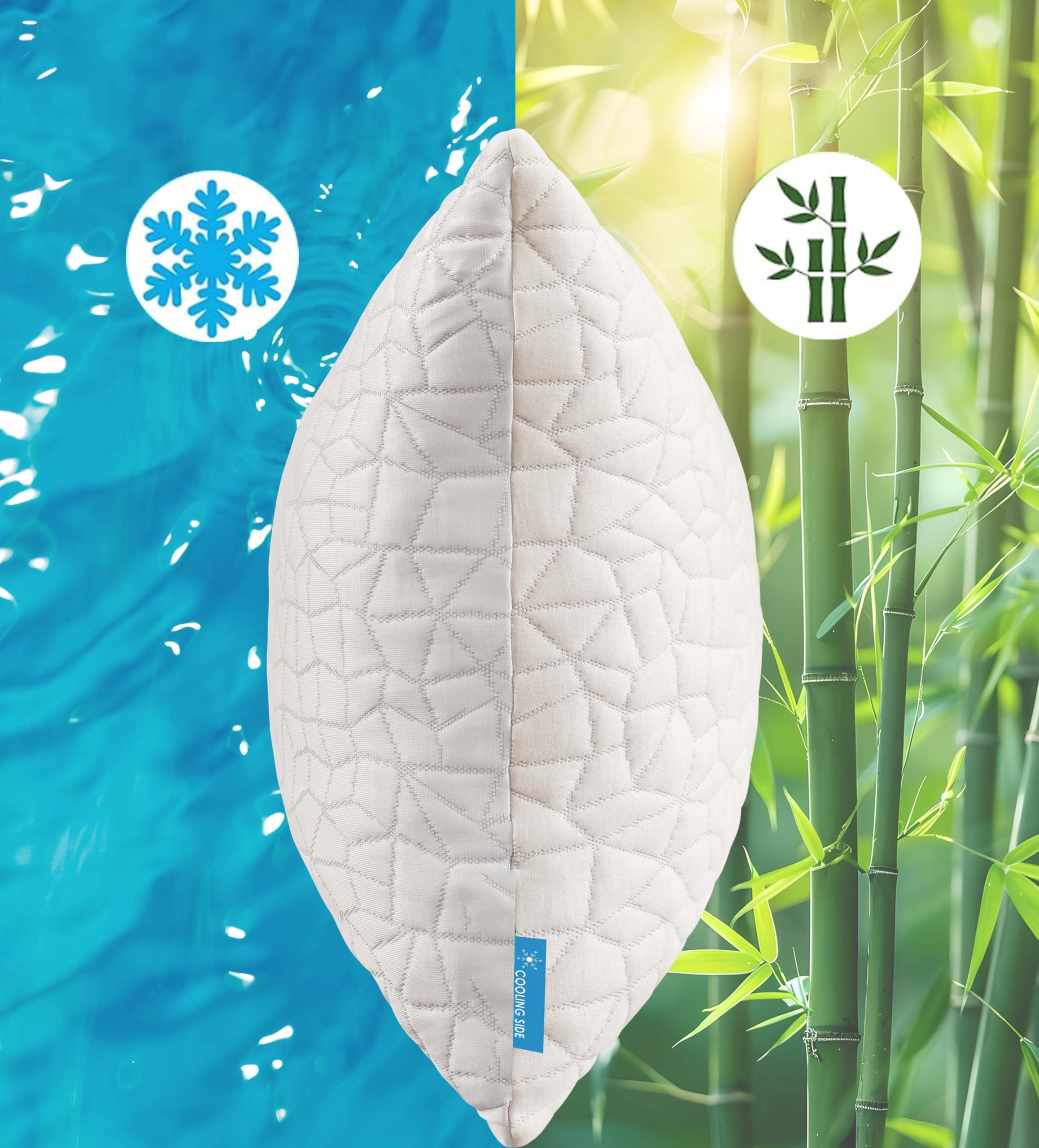 RGTIME RGTIME Cooling Pillows for Sleeping, Adjustable Shredded Memory Foam Bed Pillows Standard Size Set of 2, Cool Pillow for Hot Sleepers, with Extra Fill for Side Back and Stomach Sleepers