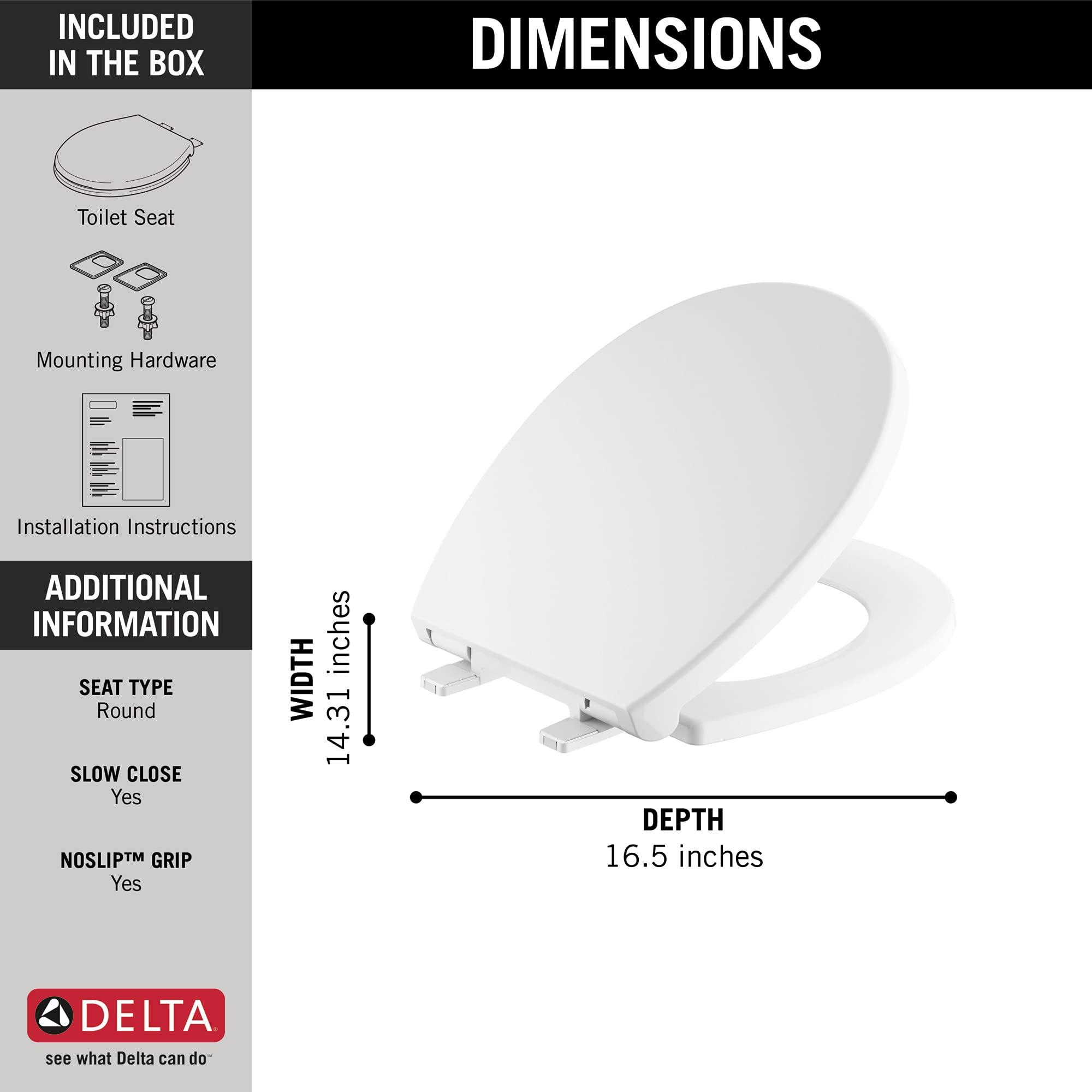 DELTA FAUCET Delta Faucet Morgan Round Front Slow-Close White Toilet Seat with Non-Slip Seat Bumpers, White 801903-WH