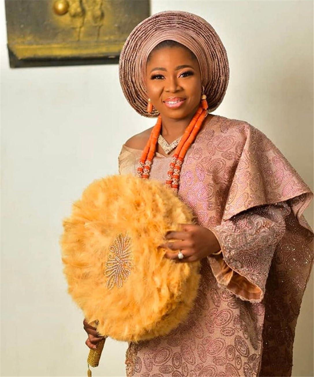 Pulcykp African Turkey Feather Fan Handmade Fans for Dance Wedding Decoration Fan Double-Sided Feather 7