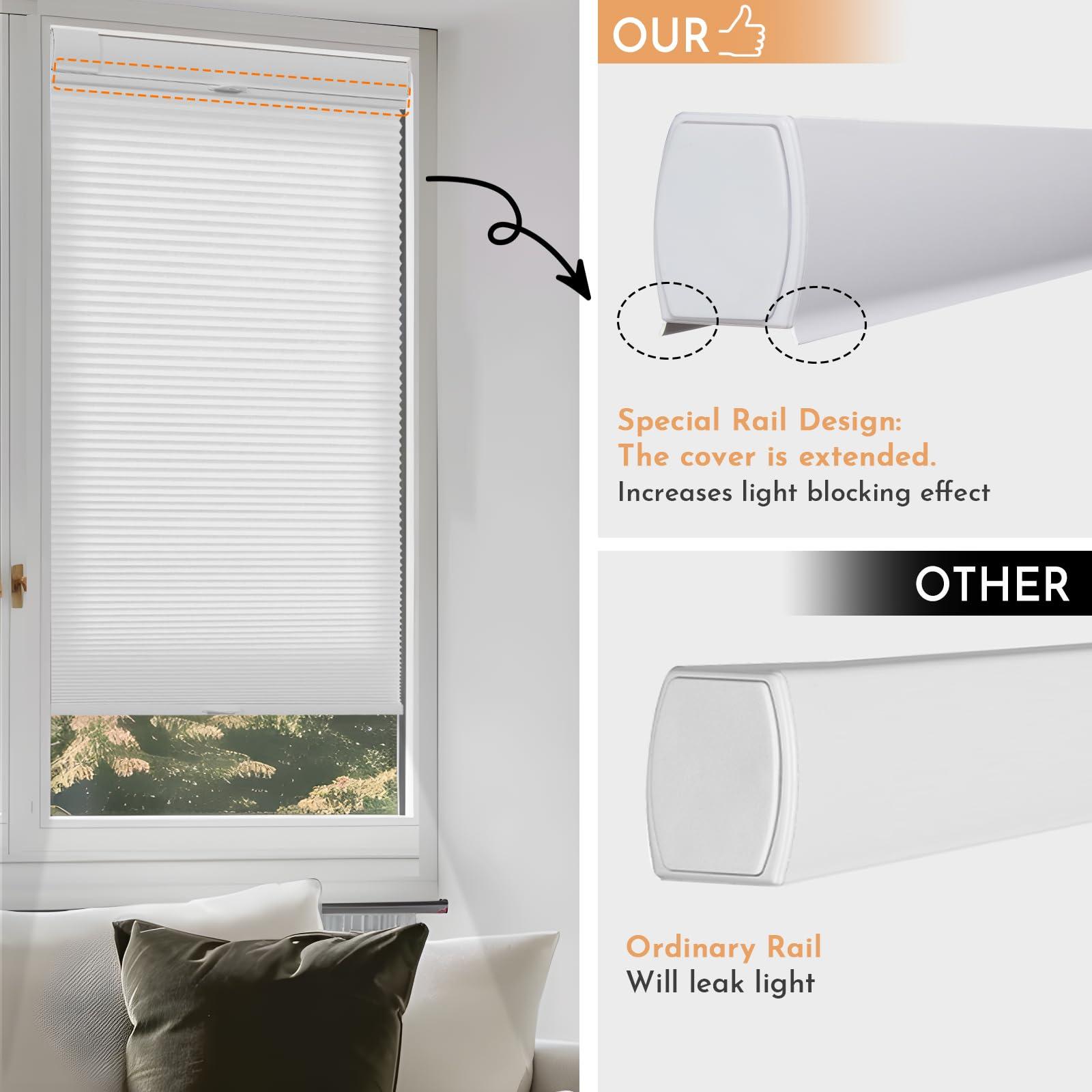 Persilux No Drill No Tools Cellular Shades for Windows, Top Down Bottom Up Honeycomb Blinds, Light Filtering Cordless Blinds for Indoor Windows, Easy to Install,Light Filtering-White,41" W X 54" H