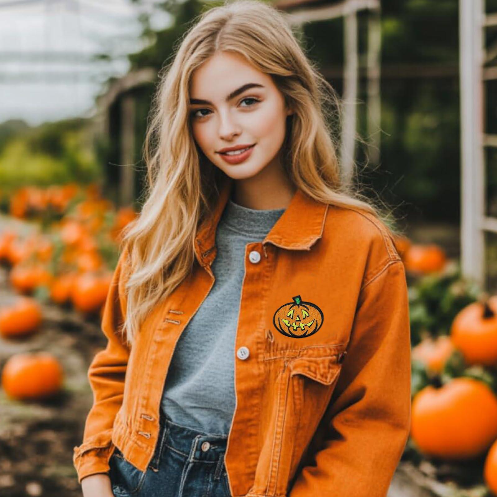 Rockapatch 3.15\'\' Halloween Pumpkin Lovely Embroidered Iron on sew on Patch Applique Pack of 3