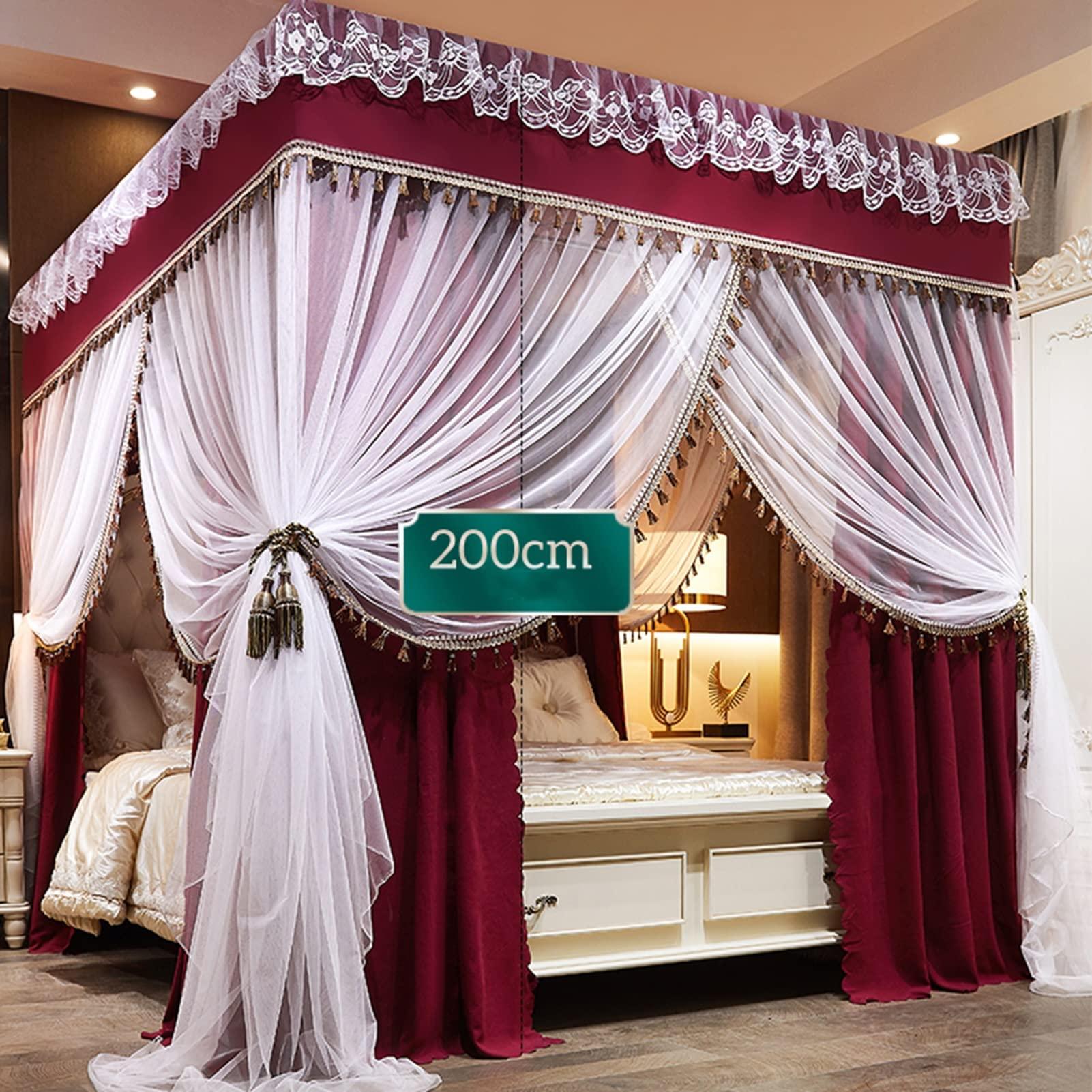 LCYDMJ Bed Canopy Bedroom Decoration Bed Curtains, Luxury Bed Canopy, 2-in-1 Dustproof and Windproof Blackout Bed Curtain, for 1.5m/1.8m/2m Single Double Bed (Color : D, Size : 180x200x200cm)