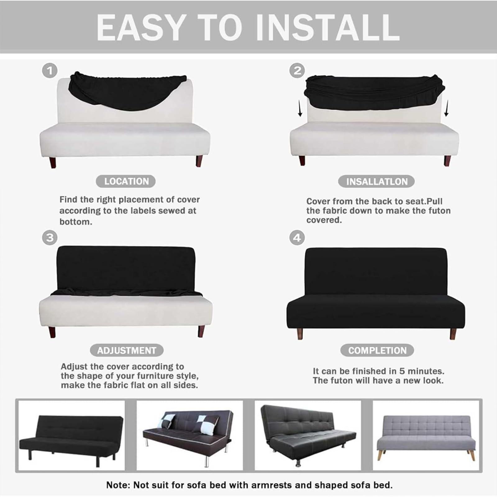 MSAVRWJCE MSAVRWJCE Stretch Armless Futon Cover, Futon Mattress Cover Soft Futon Covers Furniture Protector with Elastic Bottom, Solid Color Jacquard Futon Slipcovers Washable Futon Couch Cover,6,S