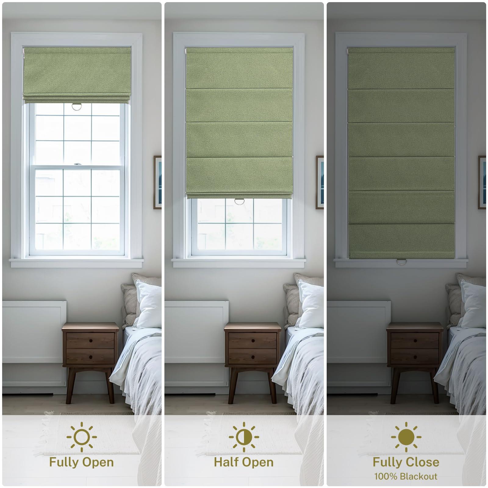 moonice Moonice No Tools No Drill Roman Shades for Windows Blackout Cordless Linen Blinds Privacy Fabric Roman Shades for Indoor Windows, Thermal Insulated Easy Install Roman Blind for Windows, Green