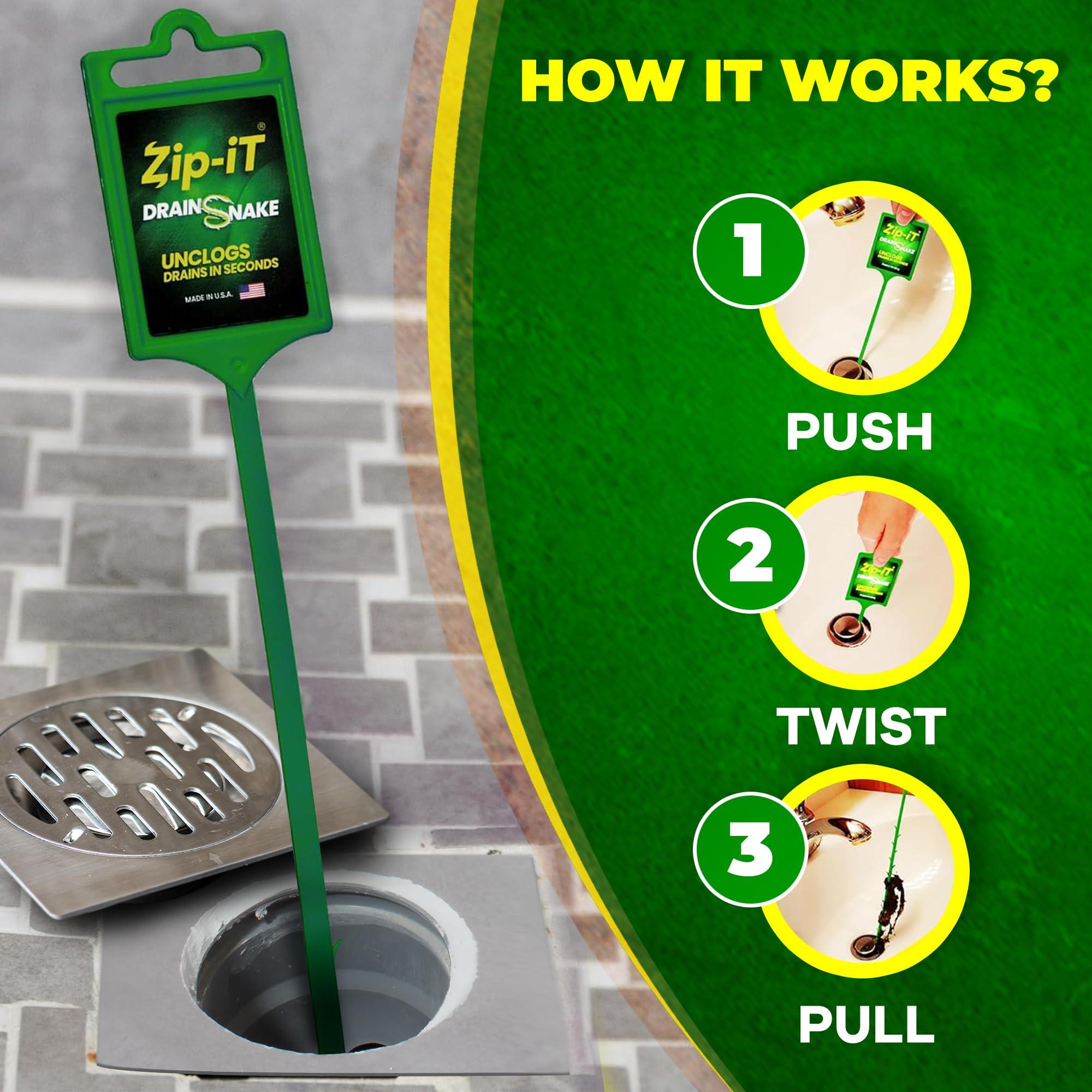 Zip-It The original Zip-It Hair Clog Remover 25-inch Overall Length Drain Snake Cleaner (3-Pack), Unclog Your Sink, Shower, & Tub Drain In Seconds Non-toxic, Made in the USA