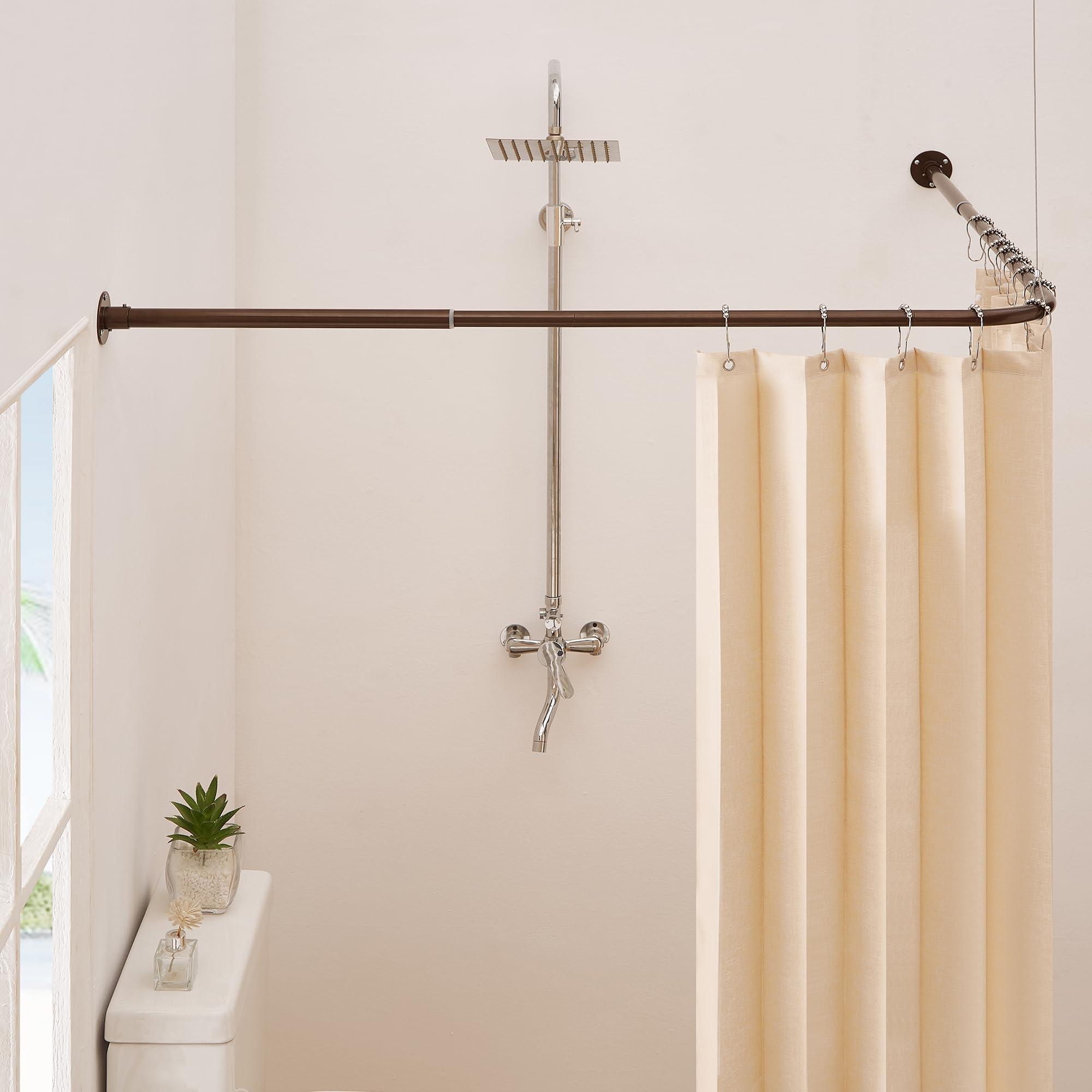 crkmire Crkmire Corner Shower Curtain Rod, Coffee [39"-69"] x [55"-85"] Adjustable L Shaped Shower Rod No-Sagging 90 Degree Curved Curtain Rod for Bathroom Bathtub with 12 Ring Hooks & Ceiling Support