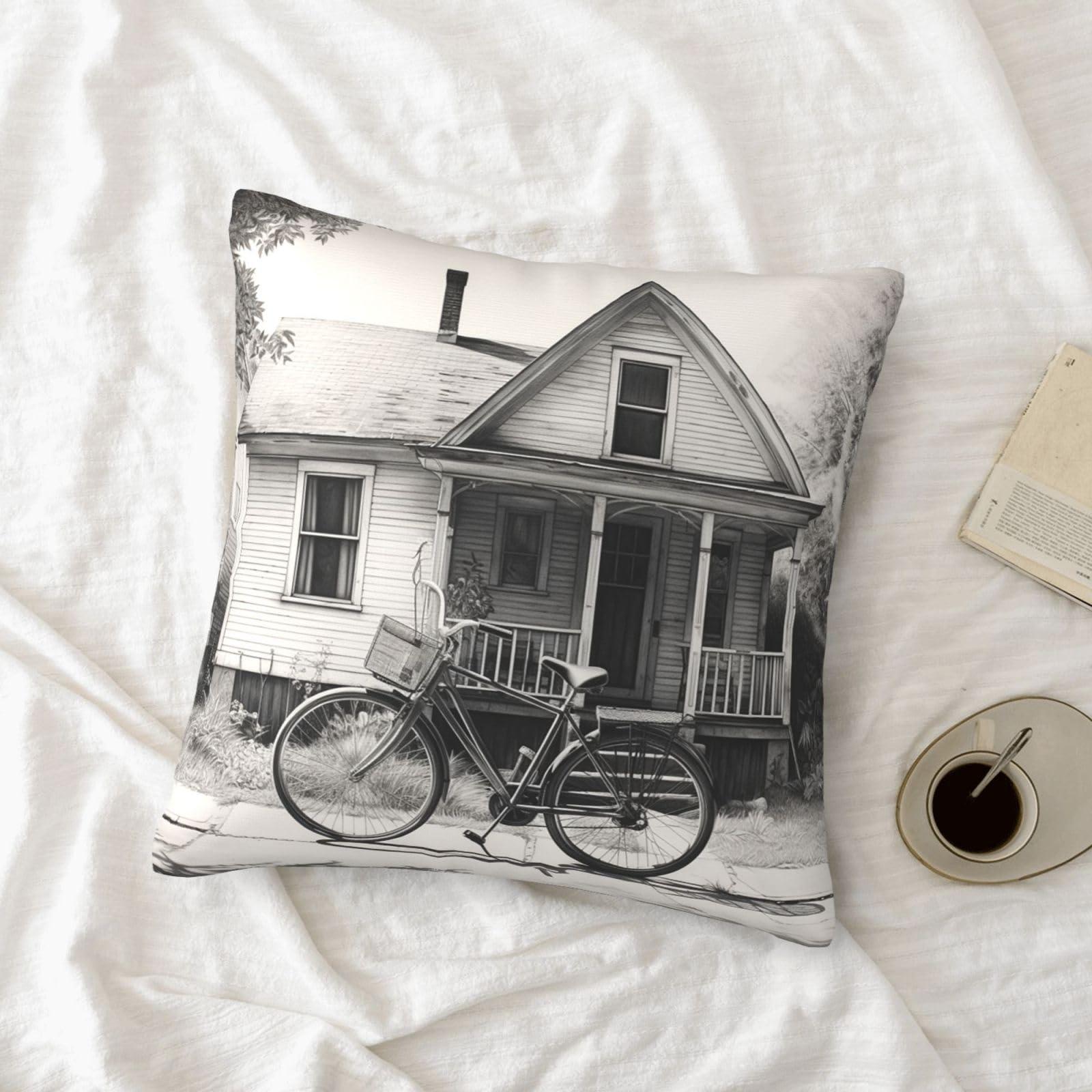 VTCTOASY VTCTOASY Decorative Throw Pillow Covers 20\"x20\" Square Pillow Covers Old Bicycle Throw Pillow Cover for Sofa Double Sided Plush Pillow Case Cushion Case for Living Room