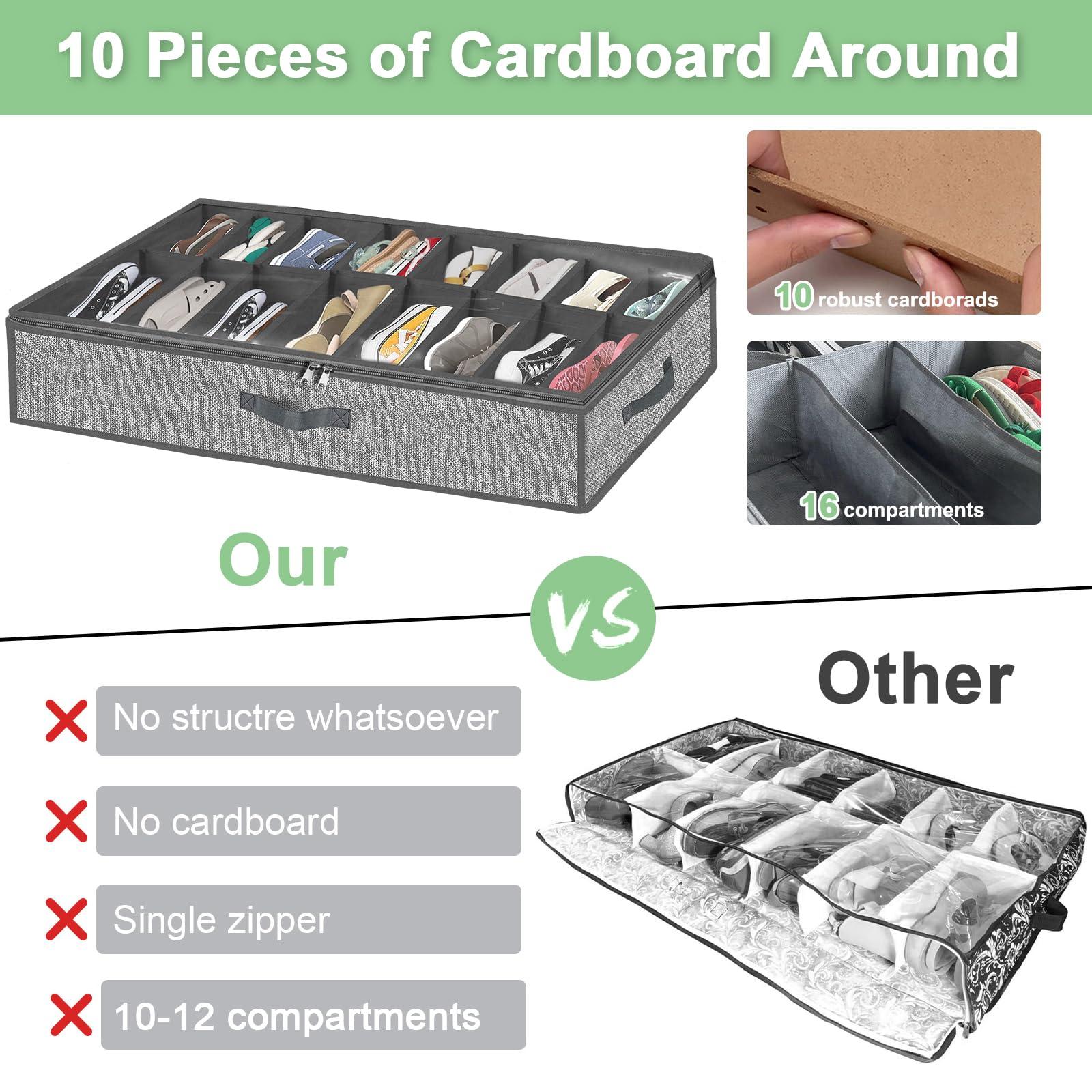 homyfort 32 Pairs Shoe Organizer Under Bed, Underbed Shoe Storage Boxes Bins, Organizador De Zapatos, Extra Large Zapateras Organizer, Grey, Set of 2