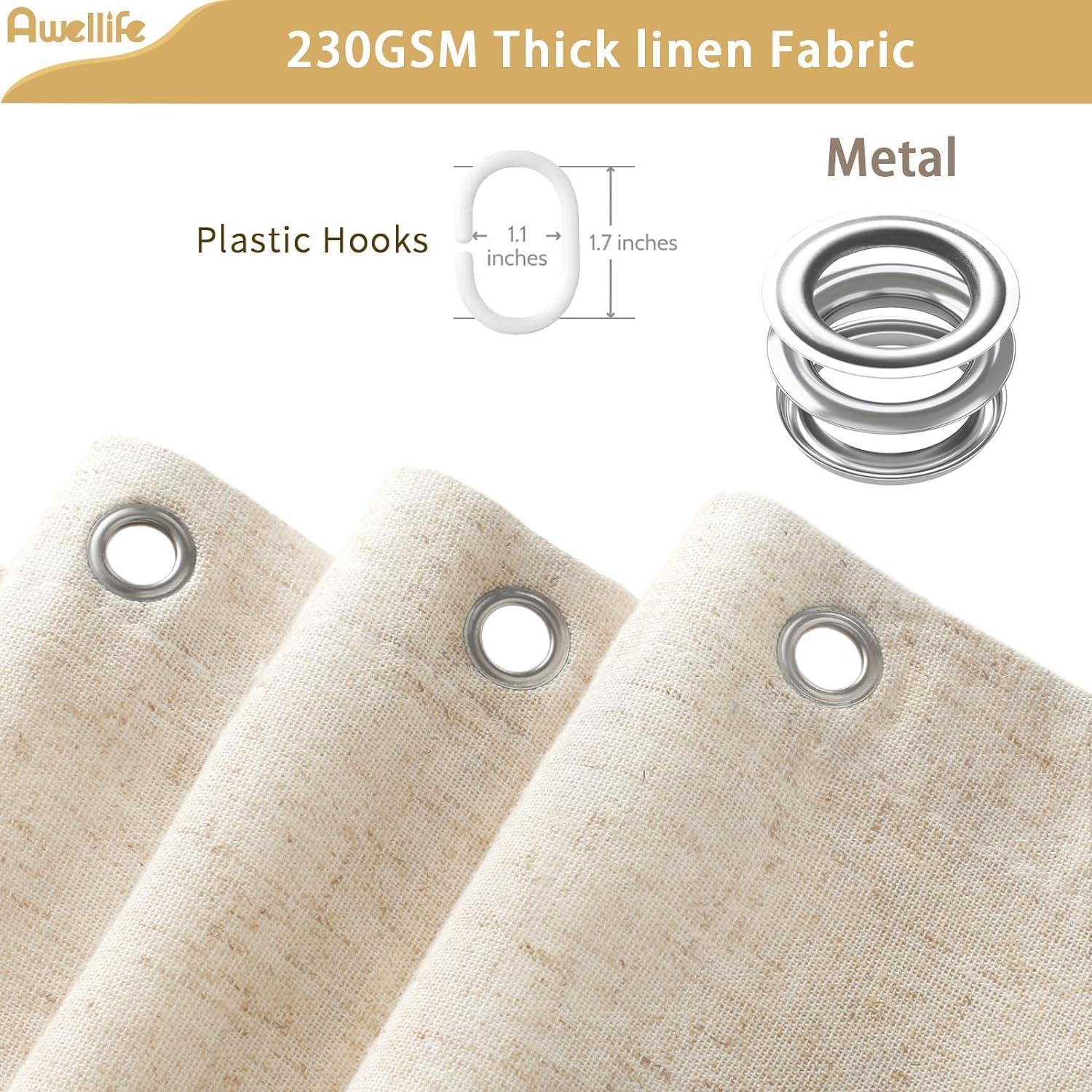 Awellife Extra Long Shower Curtain 96 Inch Length Linen Shower Curtain for Bathroom Natural Cloth Cotton Fabric Liner Cream Ivory