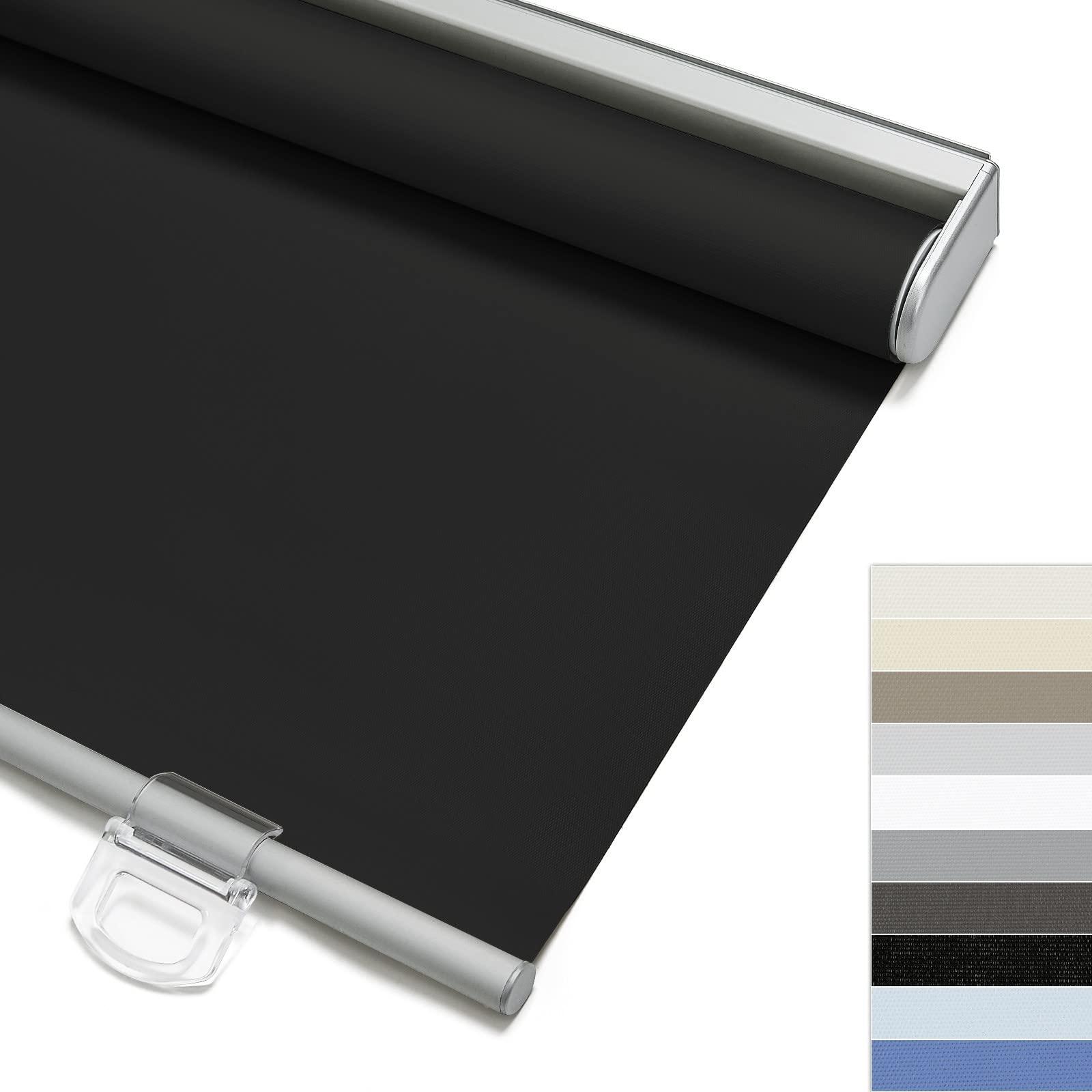 Keego Keego Spring Roller Blinds Free Stop Easy to Lift & Install Window Shade UV Protection Thermal Insulated Window Roller Blinds Privacy Custom Durable Shades for Home (Blackout, Black, 59w x 36h)