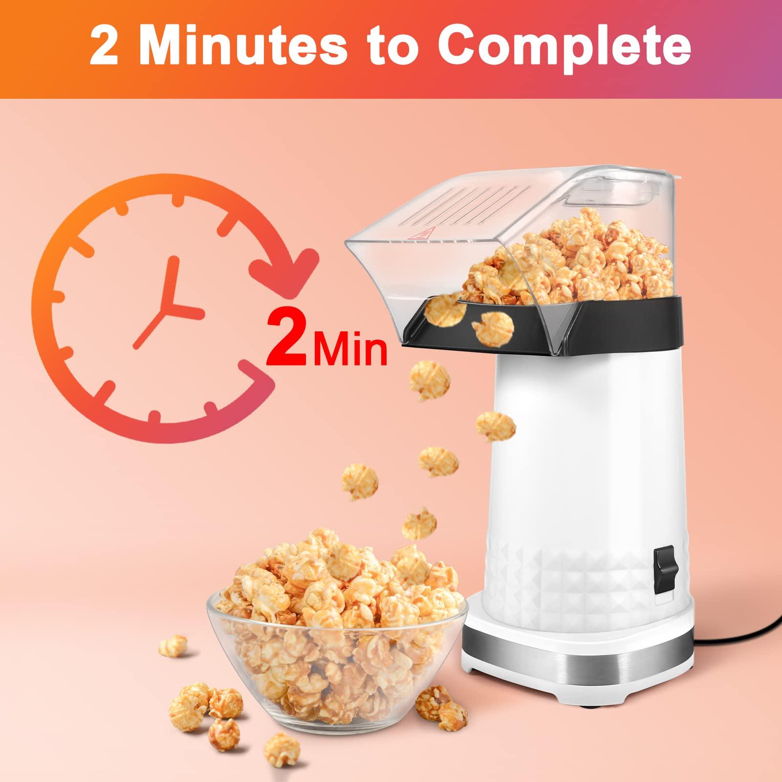 KodaQo Popcorn Maker, 1200W Hot Air Popcorn Popper Machine with Measuring Cup and Top Lid, 2 Minutes Fast, ETL Certified, No Oil Healthy Snacks for Kids, Suitable for Home, Family, Party, Movie Theater