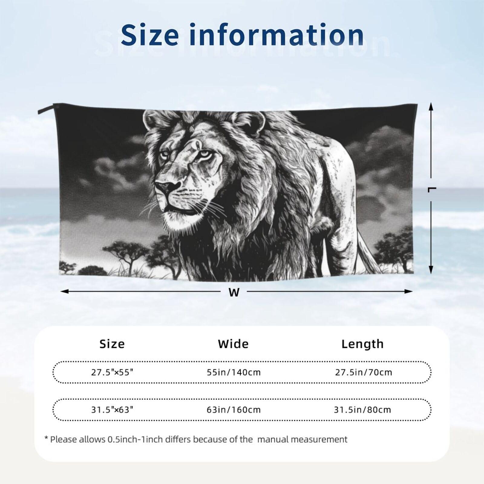 NONHAI NONHAI Beach Towel Lion Black White Illustration Microfiber Bath Towels Quick Dry Towel for Swimmers Sand Proof Beach Towels Absorbent Bathroom Towel for Hotel Gym Spa Yoga Bath Towel 27.5\"x55\"