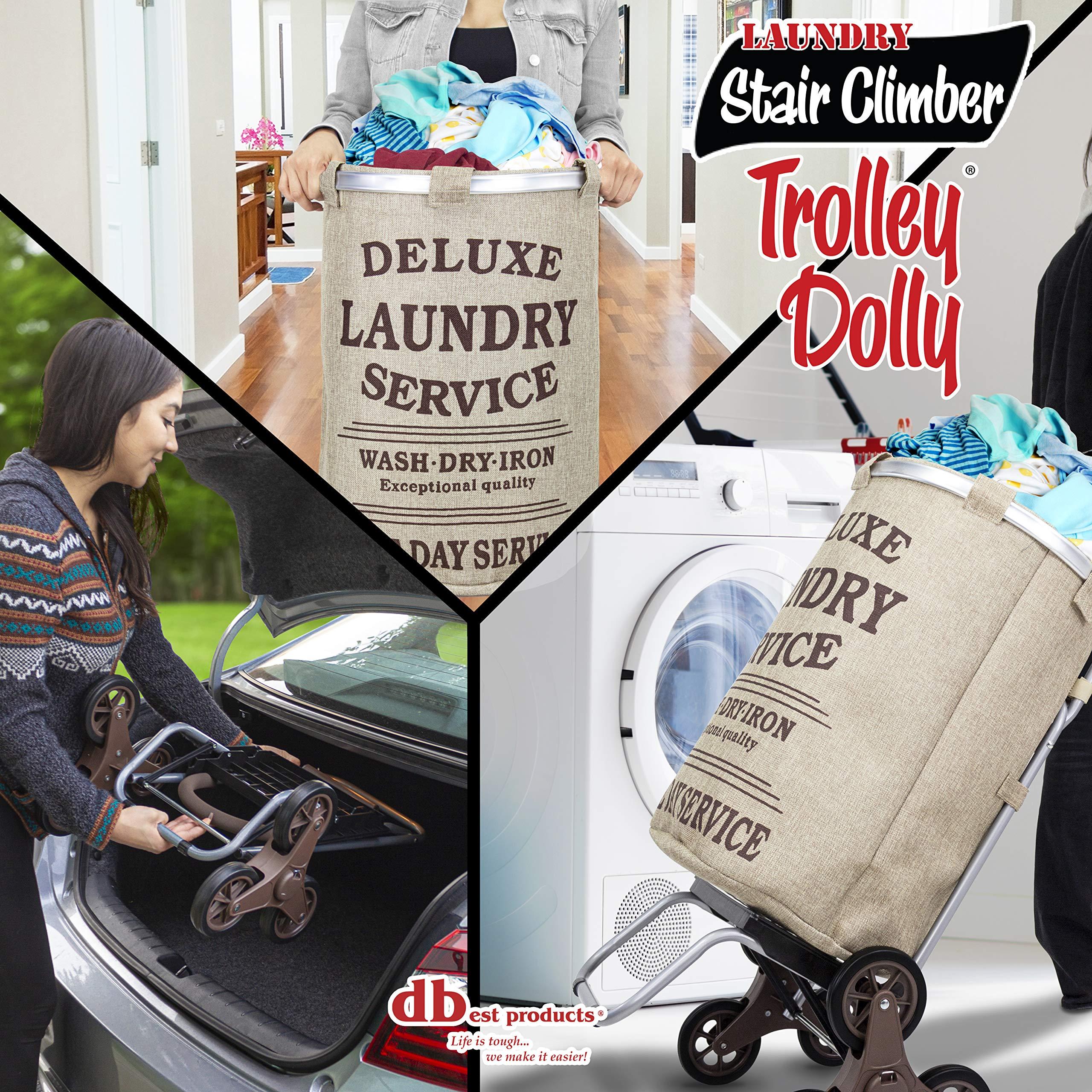 dbest products dbest products Stair Climber Laundry Trolley Dolly, Beige Laundry Bag Hamper Basket cart with wheels sorter