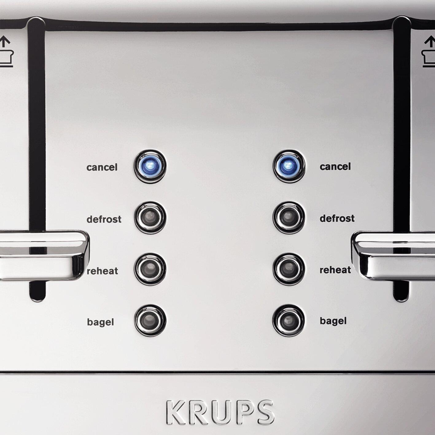 KRUPS Krups Breakfast Set Stainless Steel Toaster 4 Slice 1500 Watts 6 Brown Settings, Defrost, Reheat, High Lift Lever Silver, Matte and Chrome