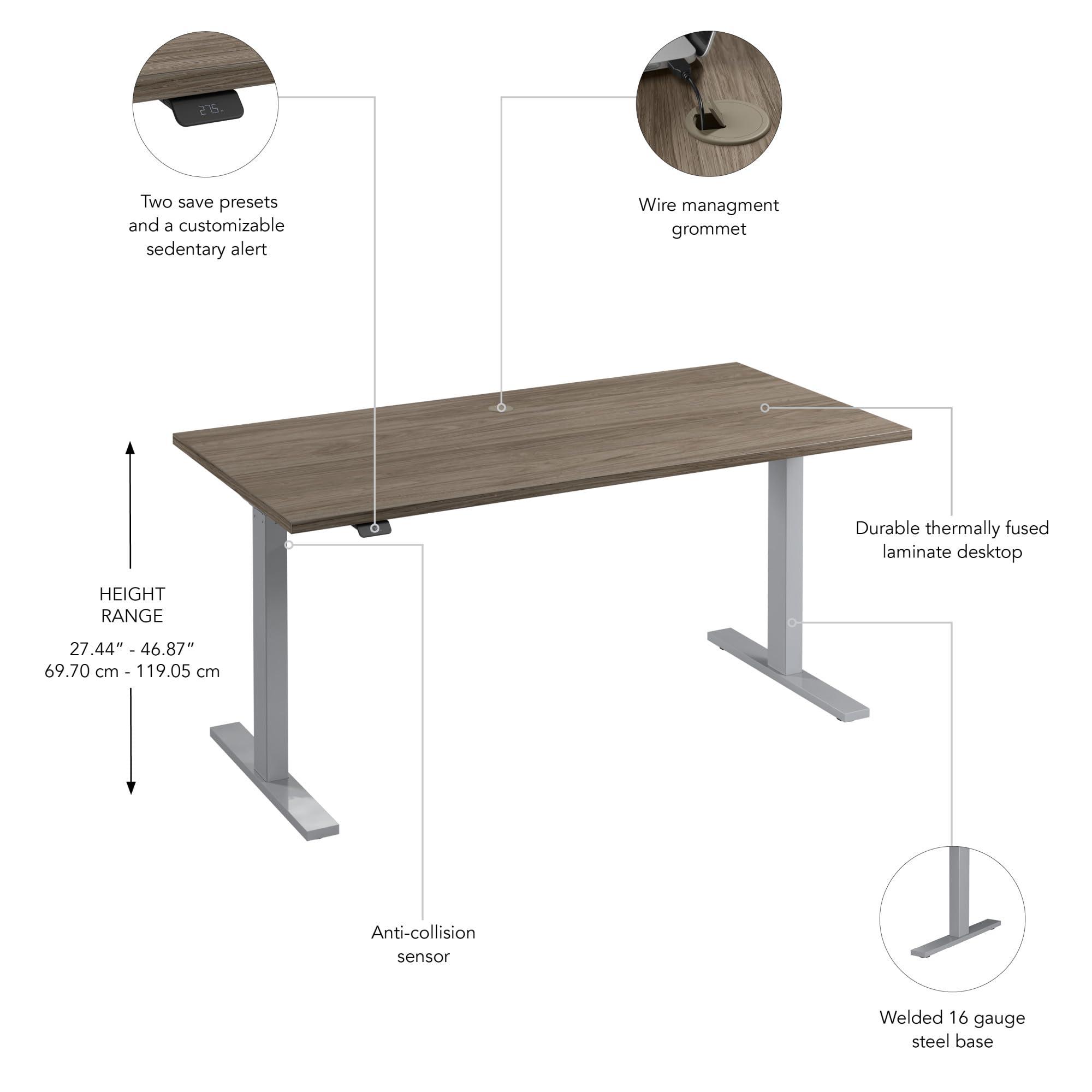 Bush Furniture Bush Business Furniture Move 60 Series Electric Height Adjustable Standing Desk, 60W x 30D, Modern Hickory with Cool Gray Metallic Base