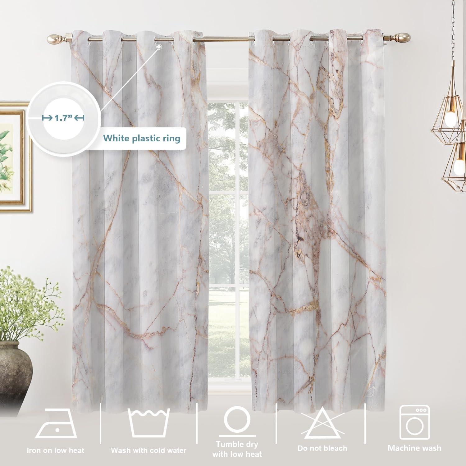 Shrahala Shrahala Gray Marble Marble Blackout Window Curtains, Grey Stone Thermal Insulated Curtains Grommet Top Window Drapes for Living Room, Bedroom (2 Panels,52 x 63 in)