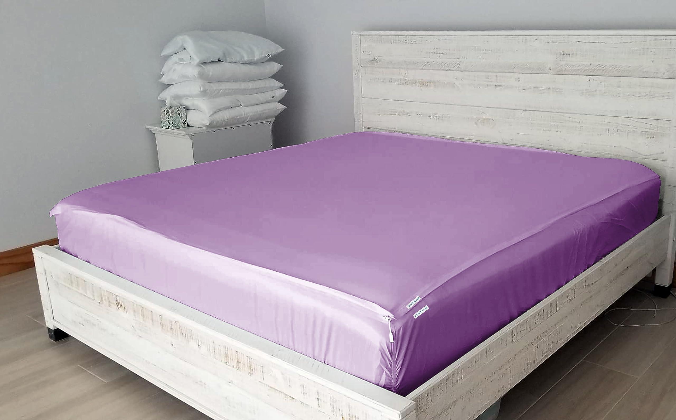 COTTONFAB CottonFab Zipper Fitted Sheets - Includes 1 Fitted Sheet Base & 2 Zip-On Sheets - Upto 16 in. Deep Pockets Full XL Size Zipper Sheets - Easy Use, Soft Sateen 600 TC Cotton Fitted Sheets - Lilec