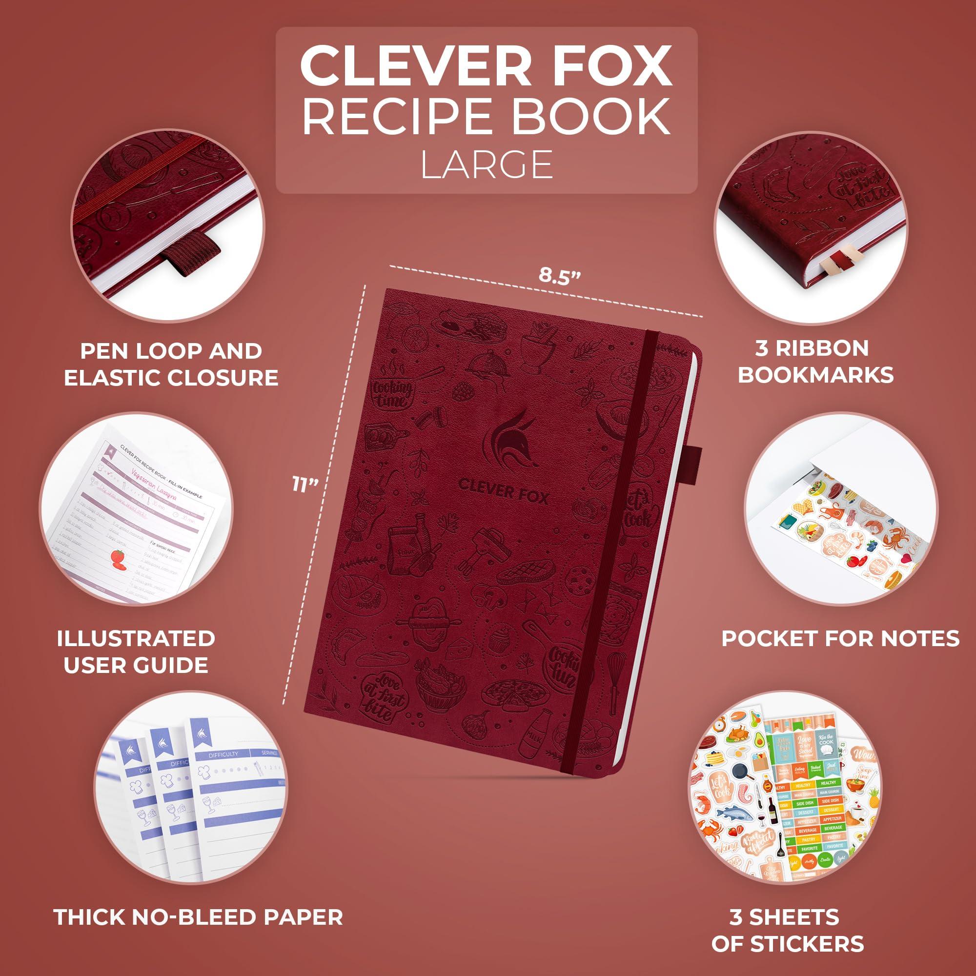 Clever Fox Clever Fox Recipe Book Make Your Own Family Cookbook Blank Recipe Notebook Organizer Empty Cooking Journal to Write In Recipes Large Size, 8.5x11.2, Hardcover, Burgundy