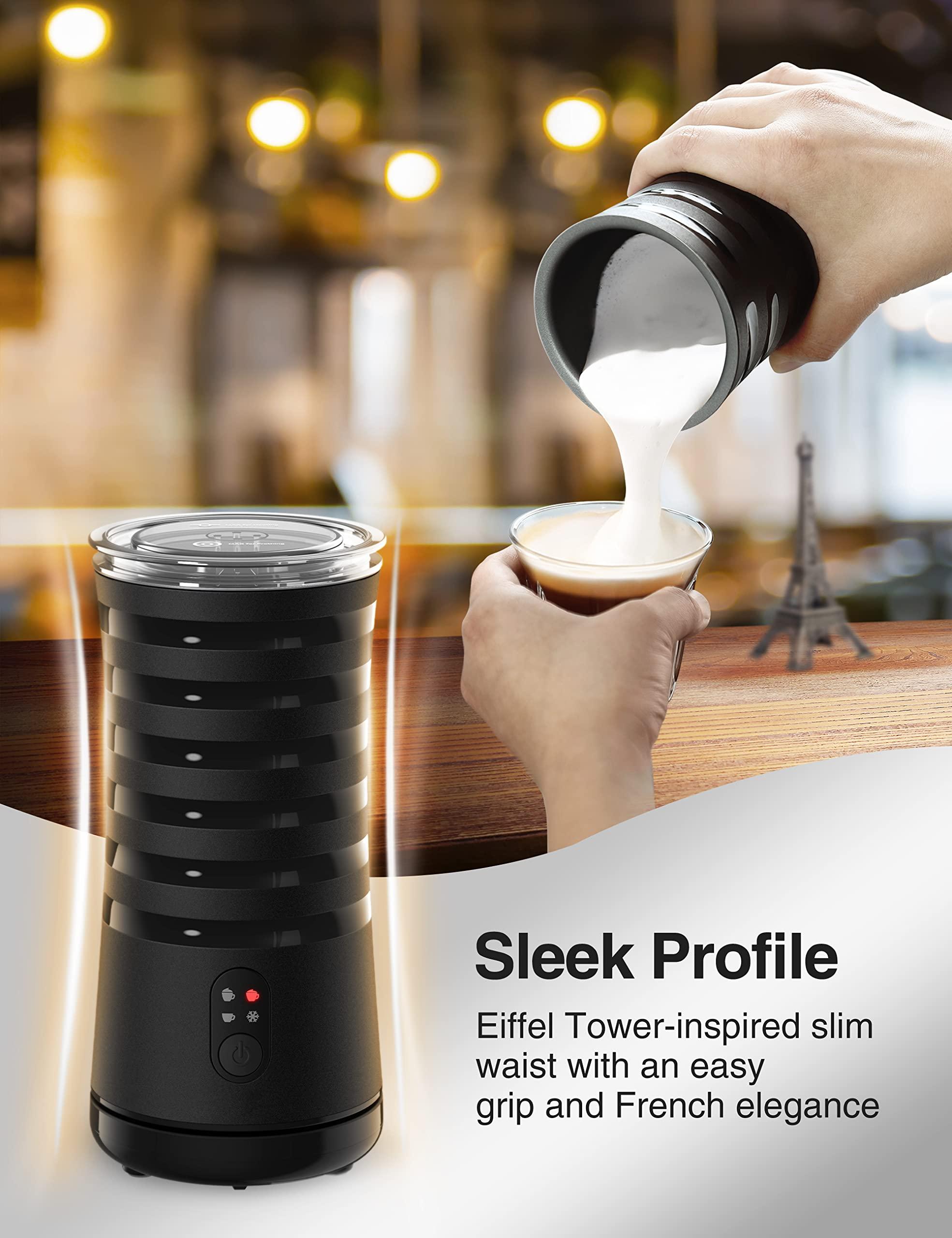 PARIS RHNE Milk Frother, Paris Rhne Milk Frother and Steamer for Hot and Cold Foam, 4-in-1 Electric milk frother for coffee, Quiet Milk Steamer with Auto Shut OFF, Milk Warmer for Latte, Cappuccino, Macchiato