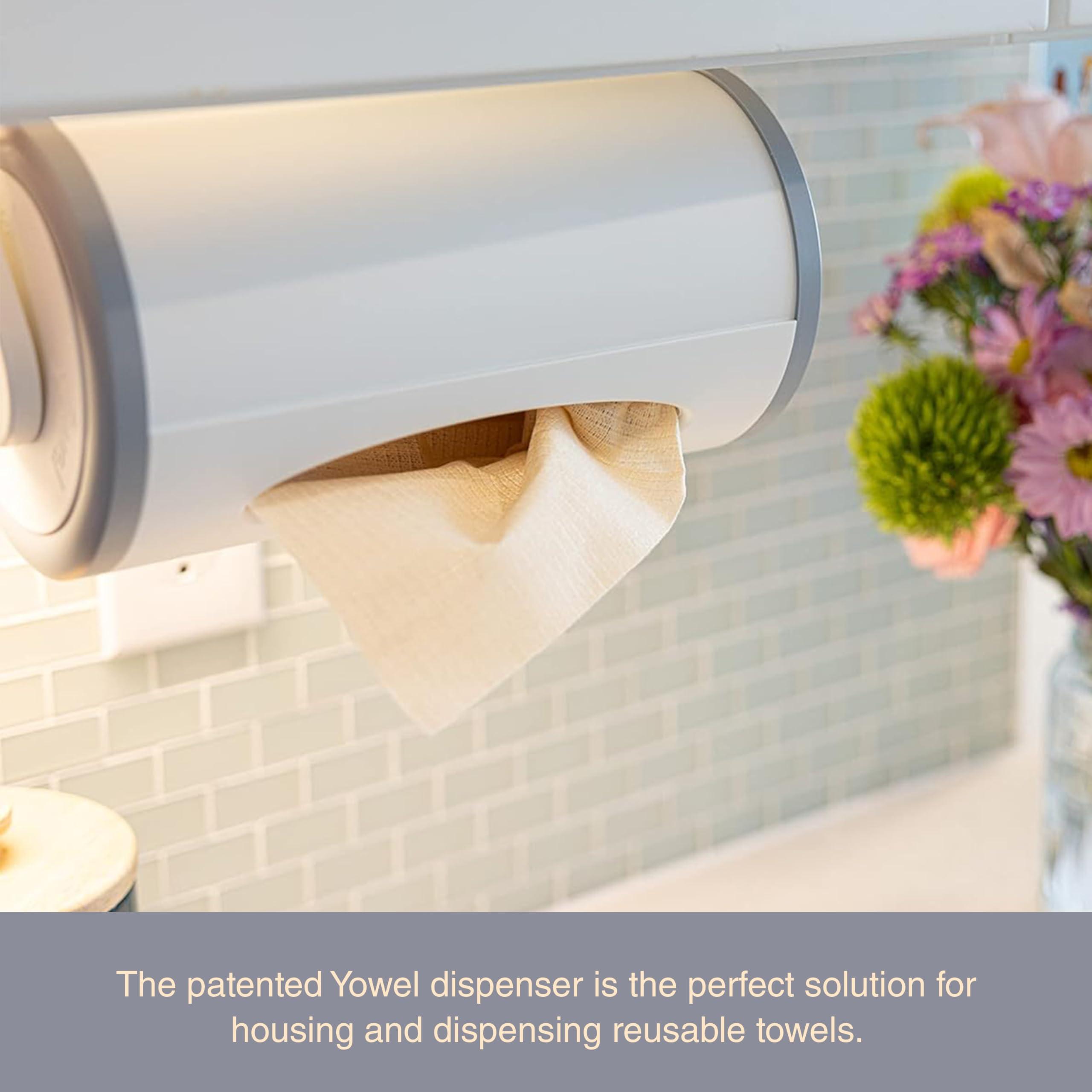 YOWEL YOWEL Under Cabinet Reusable Towel Dispenser | Includes 40-Eco Friendly Reusable Towels, 1-Mesh Bag, 2-Hooks
