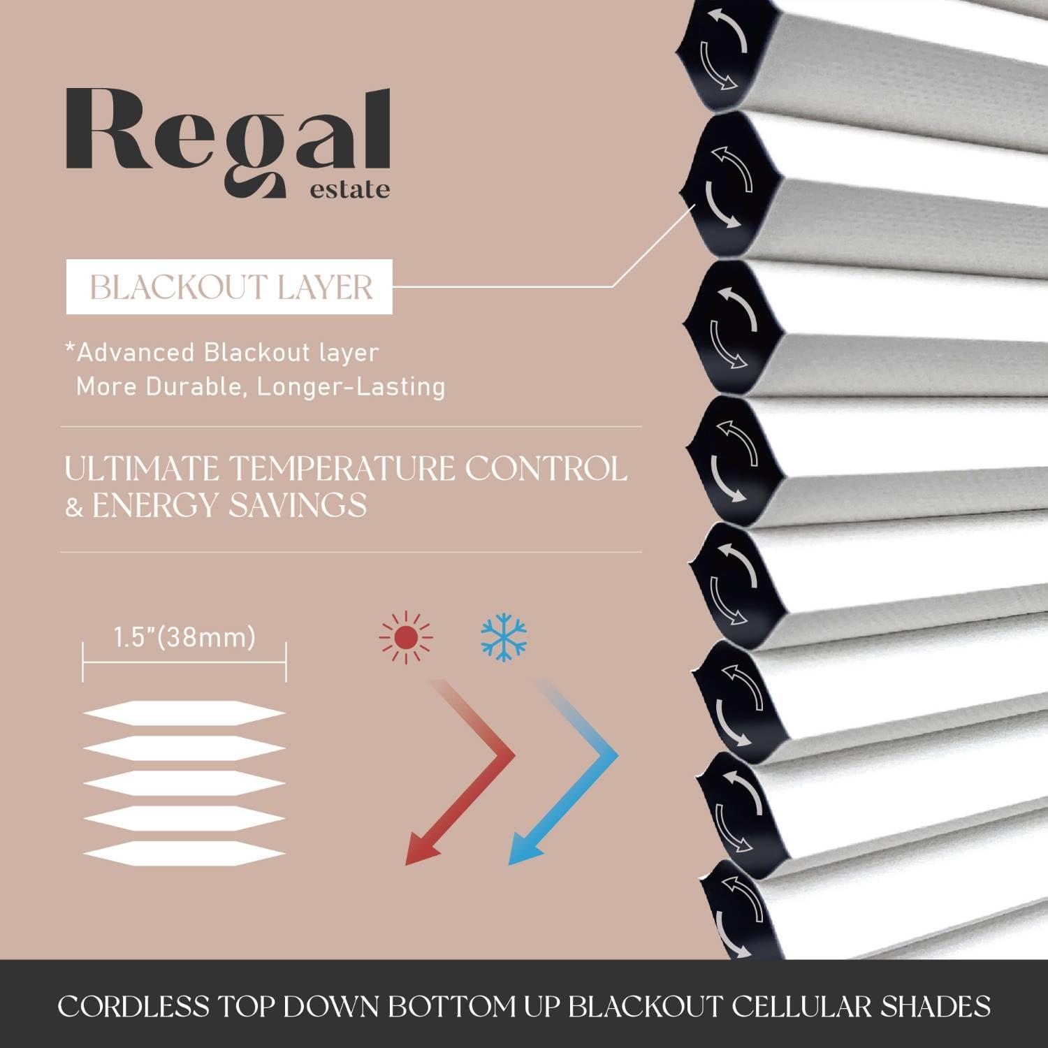 Regal estate 12BOTTLE Cordless 1.5" Blackout Top Down Bottom Up Cellular Shades,52" W x 48" H, Window Blinds for Energy Saving, Gray, Indoor Window Blinds, Shades for Bedroom, Living Room by REGAL ESTATE