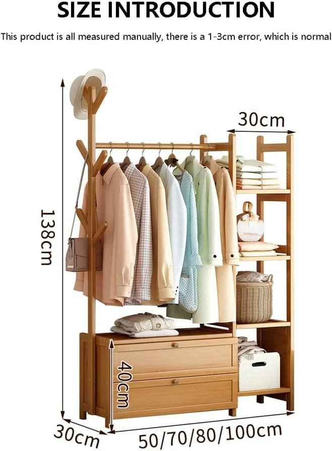HomeLoft Basics Wooden Coat Stand, Free-Standing Garment Rack, Clothings Organizer, Storage Shoe Rack, 80X30X138CM