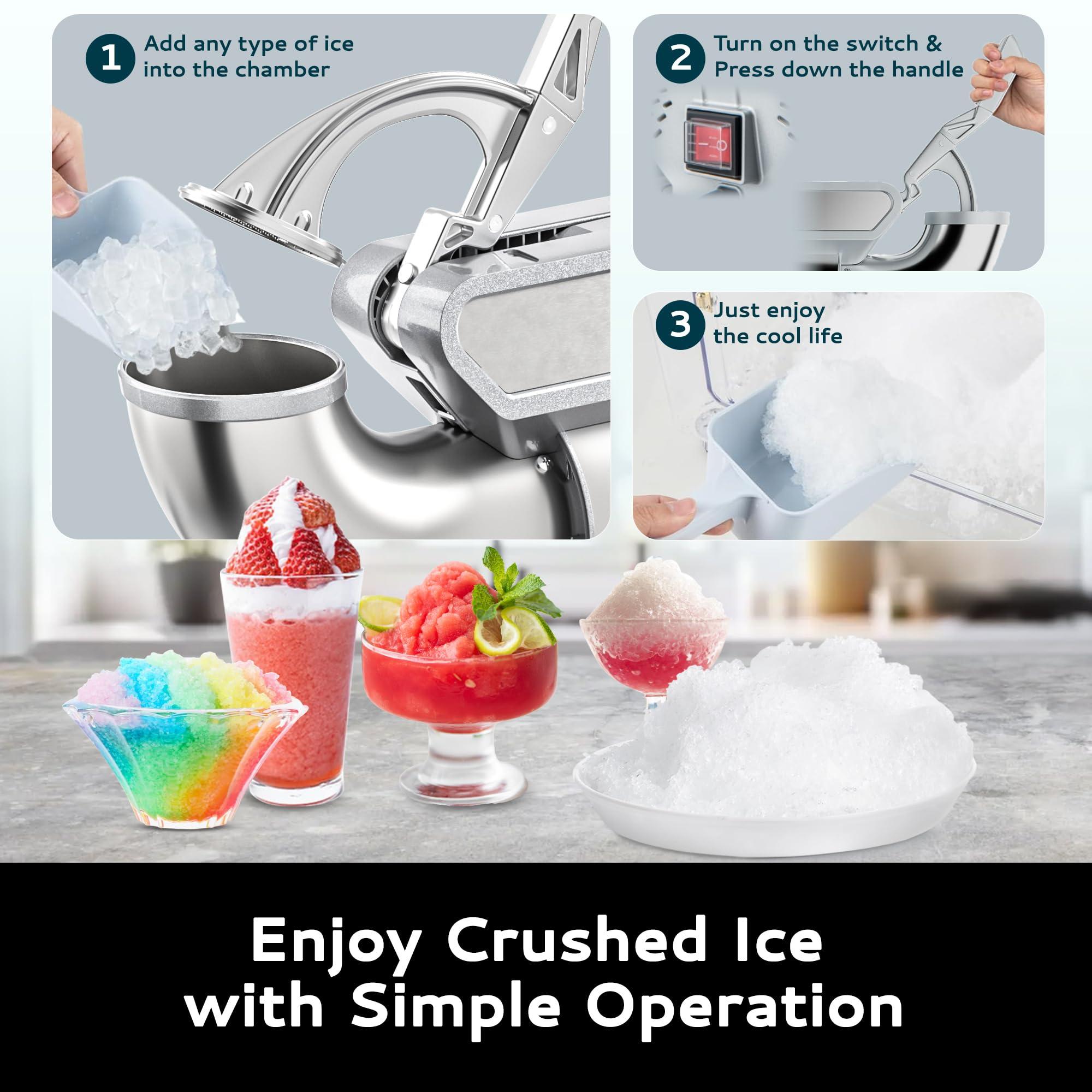 EUHOMY EUHOMY Commercial Ice Crusher, 661Lbs/H, ETL Approval, Snow Cone Machine with Dual Blades, Easy-to-Clean, 300W Electric Shaved Ice Machine with Safety Switch for Both Home & Commercial Use (Silver)