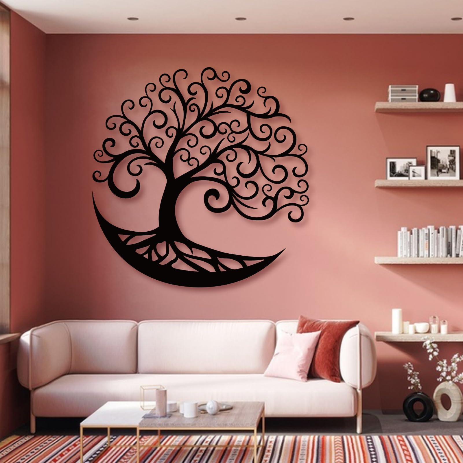 lunwall lunwall Tree Of Life Wall Art,Tree Of Life Wall Decor,Tree Of Life Metal Wall Art,Large Metal Wall Art for Living Room,Bedroom,Circle Of Life Metal Tree Wall Art (24x24 inches/60x60 cm, Style 3)