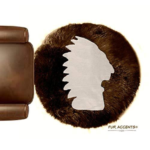 Fur Accents Indian Head Faux Fur Shag Area Rug Sheepskin Bear Skin Rug Fur Accents Art Rug Carpet (8' Round, Brown on Tan)