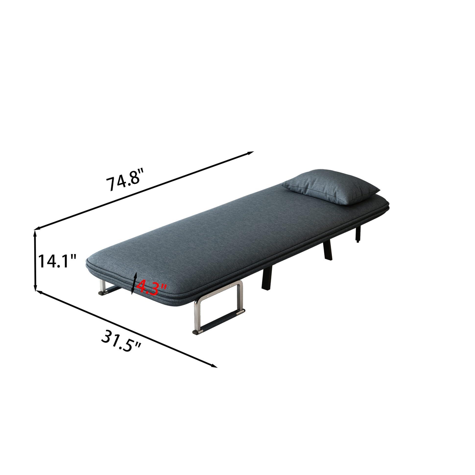 TRIPLE TREE 31.5 Convertible Chair Bed,Tri-Fold Sofa Bed with 5-Position Adjustable Backrest and Pillow,Leisure Chaise Recliner Chair with Sturdy Steel Frame,Comfortable Sleeper Chair for Home Office