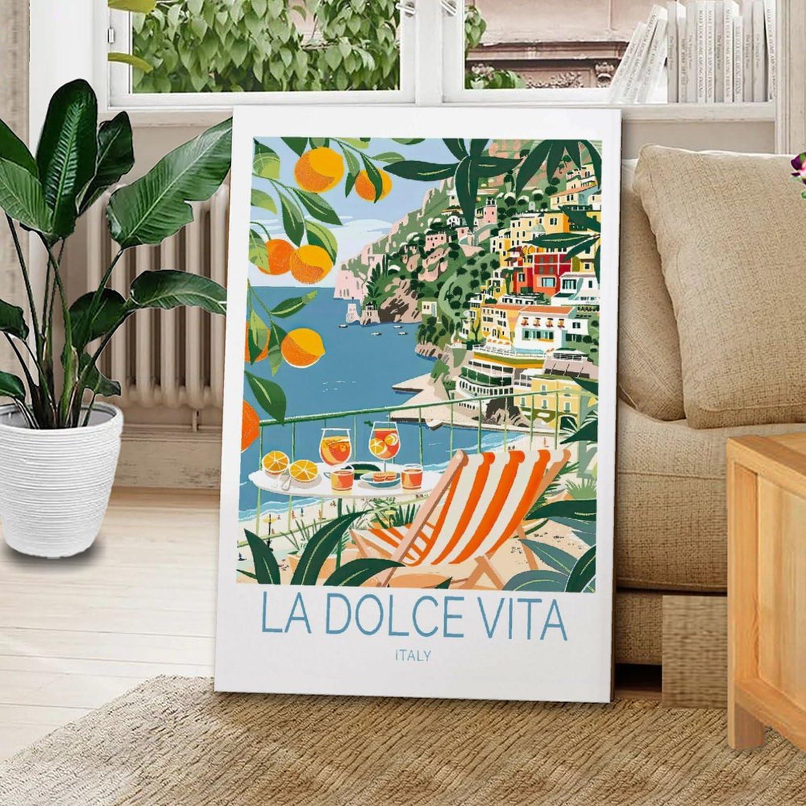 BFXLMKI BFXLMKI La Dolce Vita Travel Poster, Italy Wall Decor, La Dolce Vita Coast Poster, Italian Print, Retro Spritz Art, Honeymoon Gifts Frame-style 16x24inch(40x60cm)