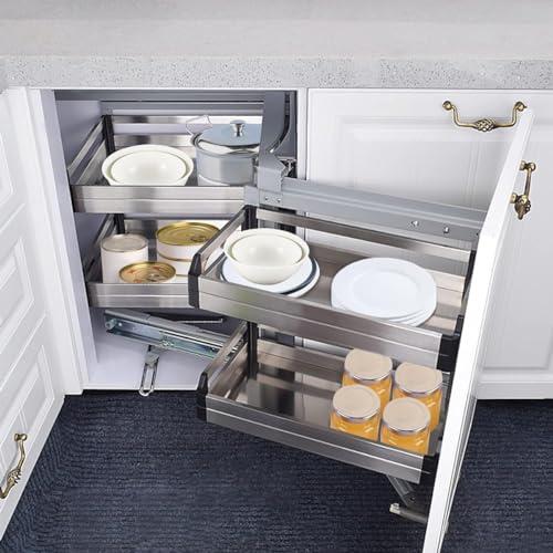 ZAIHW ZAIHW Blind Corner Cabinet Pull Out Organizer, Right, Silver, Modern, Kitchen, L-shape, 17.3\"W x 9.4\"D x 3\"H, 17.6lbs Capacity