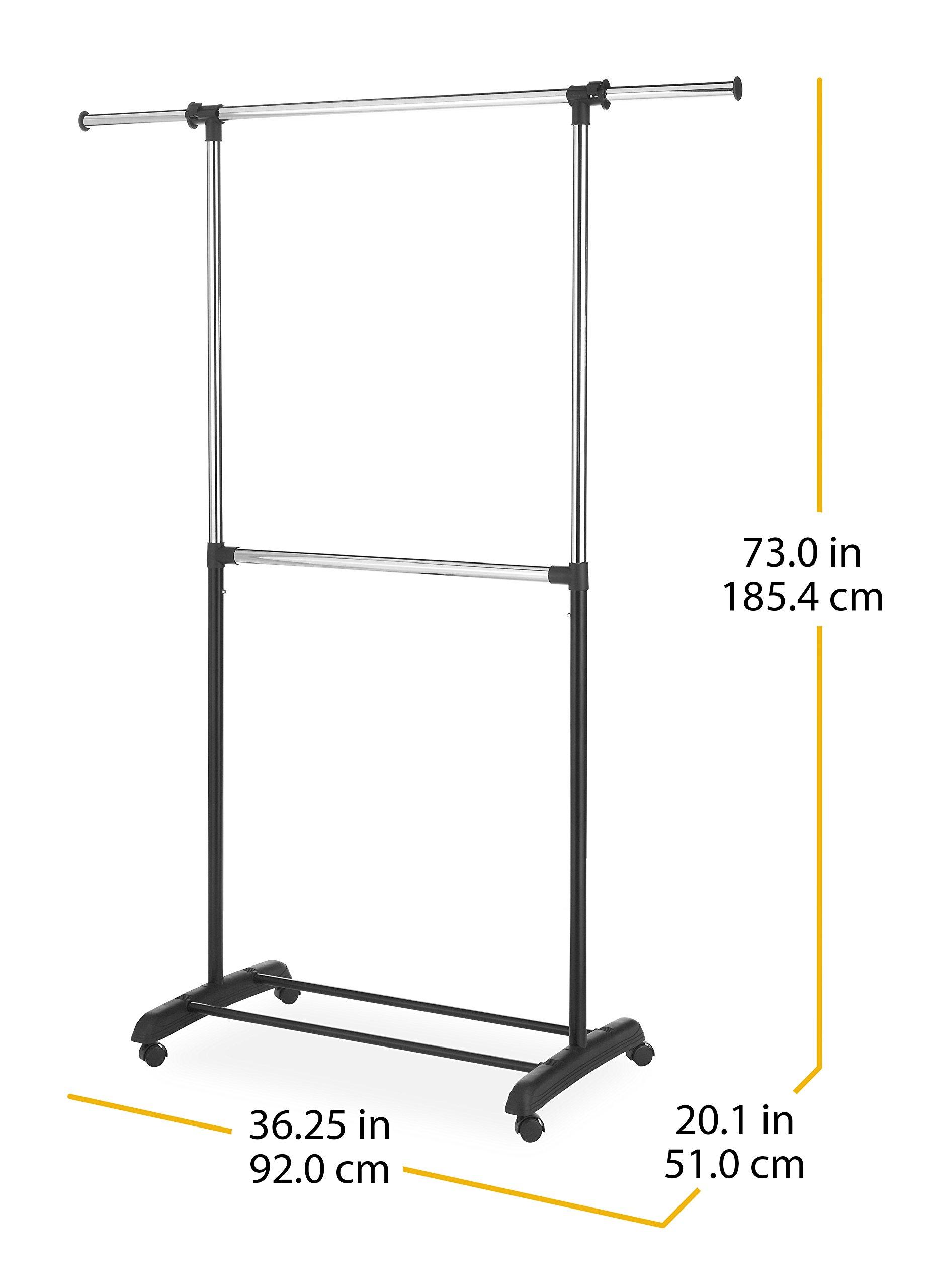 Whitmor Whitmor Adjustable 2-Rod Garment Rack - Rolling Clothes Organizer - Black and Chrome
