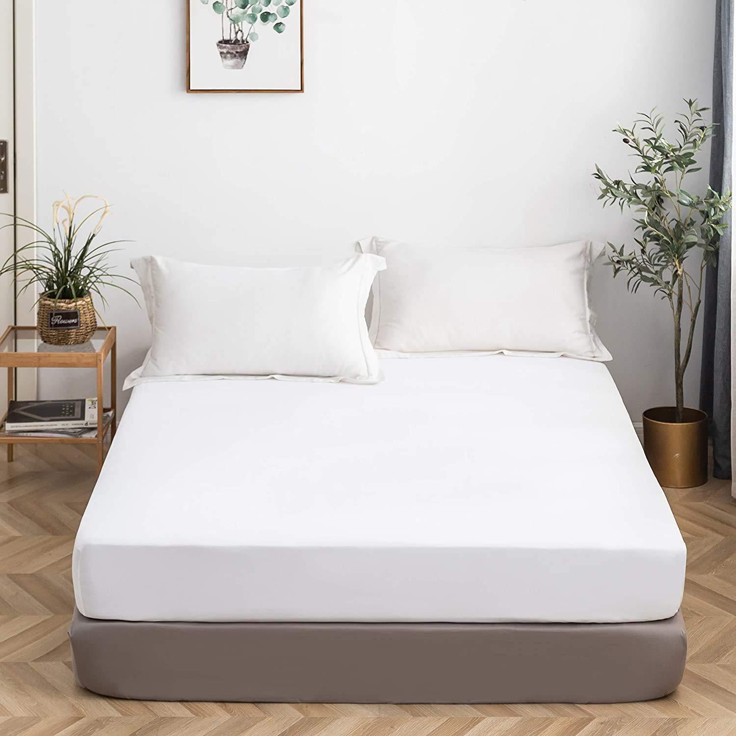 AVISHKA BEDDING Queen Size Fitted Sheet Only 60 x 80 Inches 19 Inch Deep Pocket 100% Egyptian Cotton 1 Piece Fitted Sheet Only All Around Elastic Wrinkle and Fade Resistant - White