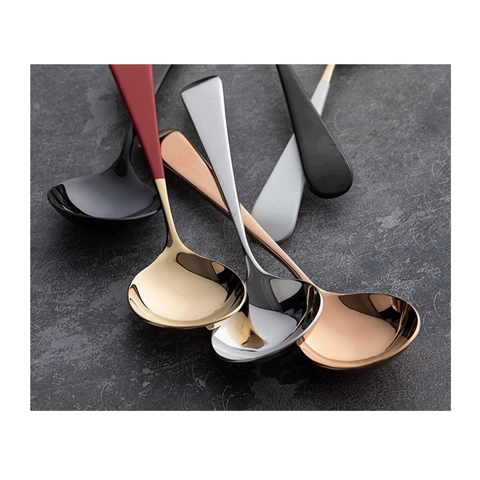 NASTYA Spoons for Cooking Kitchen Golden Spoon Stainless Steel Soup Spoon Household Round Head Fruit Spoon Tableware Watermelon Spoon Dessert Spoon Dinner Spoon Teaspoons(Color:B)