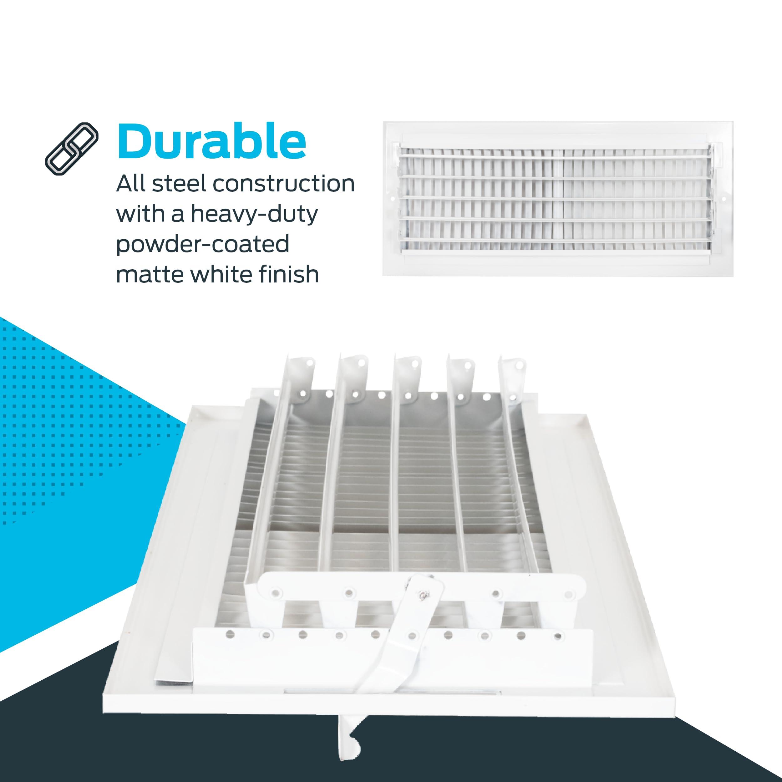 EZ-FLO EZ-FLO 16 x 6 Inch (Duct Opening) Air Vent Cover for Wall or Ceiling, Two-Way Ventilation Register, Solid Steel HVAC Register Cover, White, 61663