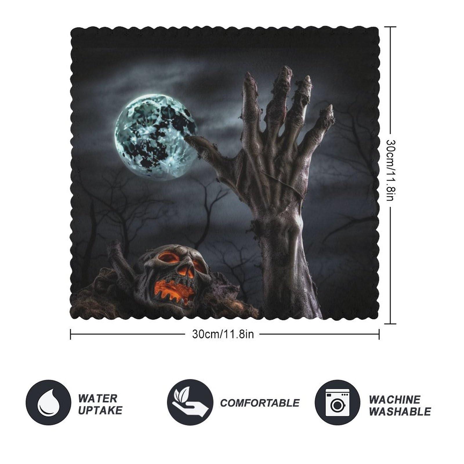 BTCOWZRV BTCOWZRV Reusable Dishcloth Absorbent Washable Cleaning Cloth Zombie Hand Dark Halloween Dish Towel Non-Scratch Dish Rag for Kitchen Cleaning Washing Or Drying Dishes 11.8x11.8 in