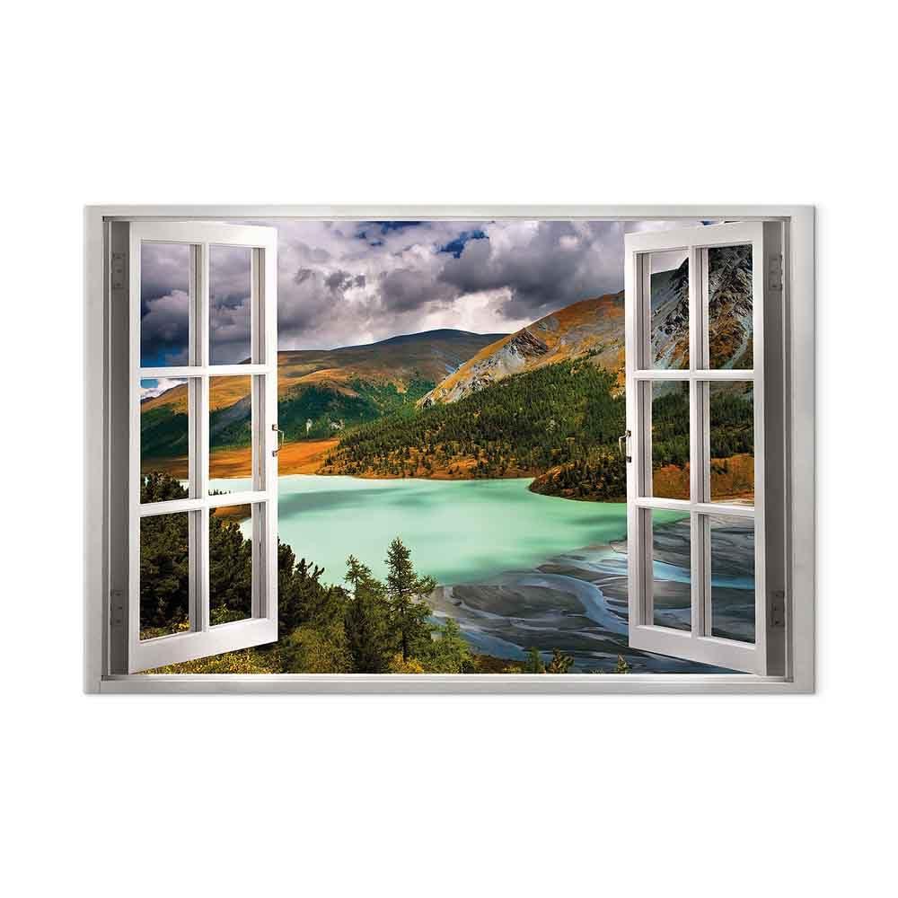 artgeist artgeist Canvas Wall Art Print Window View 24x16 in - 1pcs Home Decor Framed Stretched Picture Photo Painting Artwork Image - Mountains Nature Landscape c-C-0379-b-a